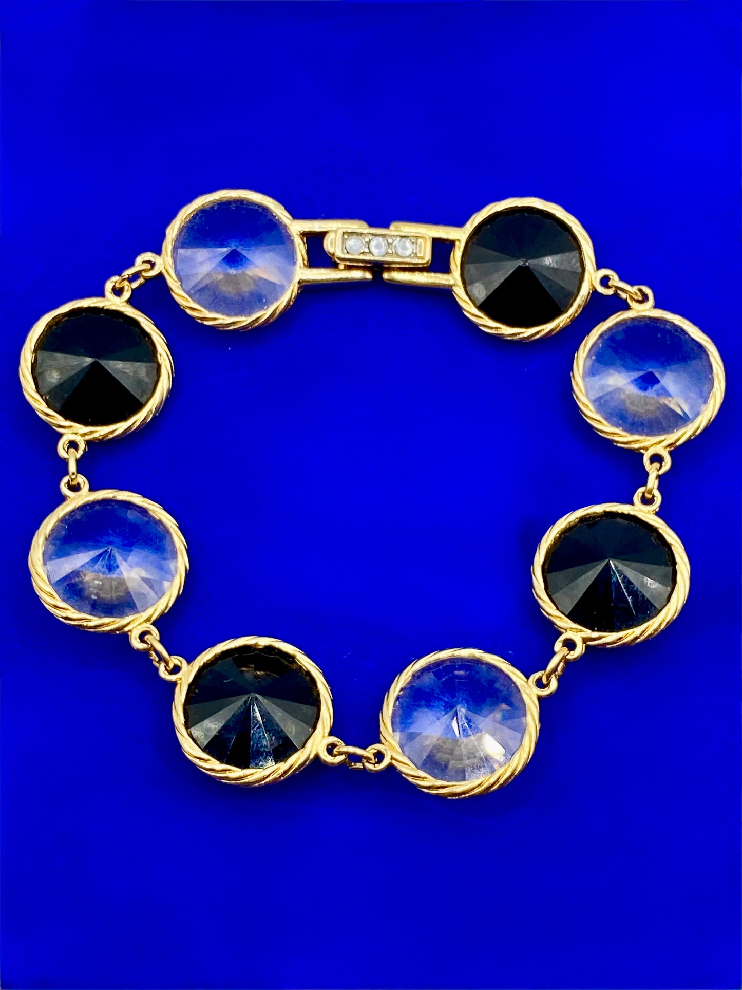 Vintage Faceted Black & Clear Glass Bracelet