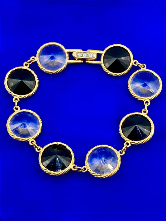 Vintage Faceted Black & Clear Glass Bracelet