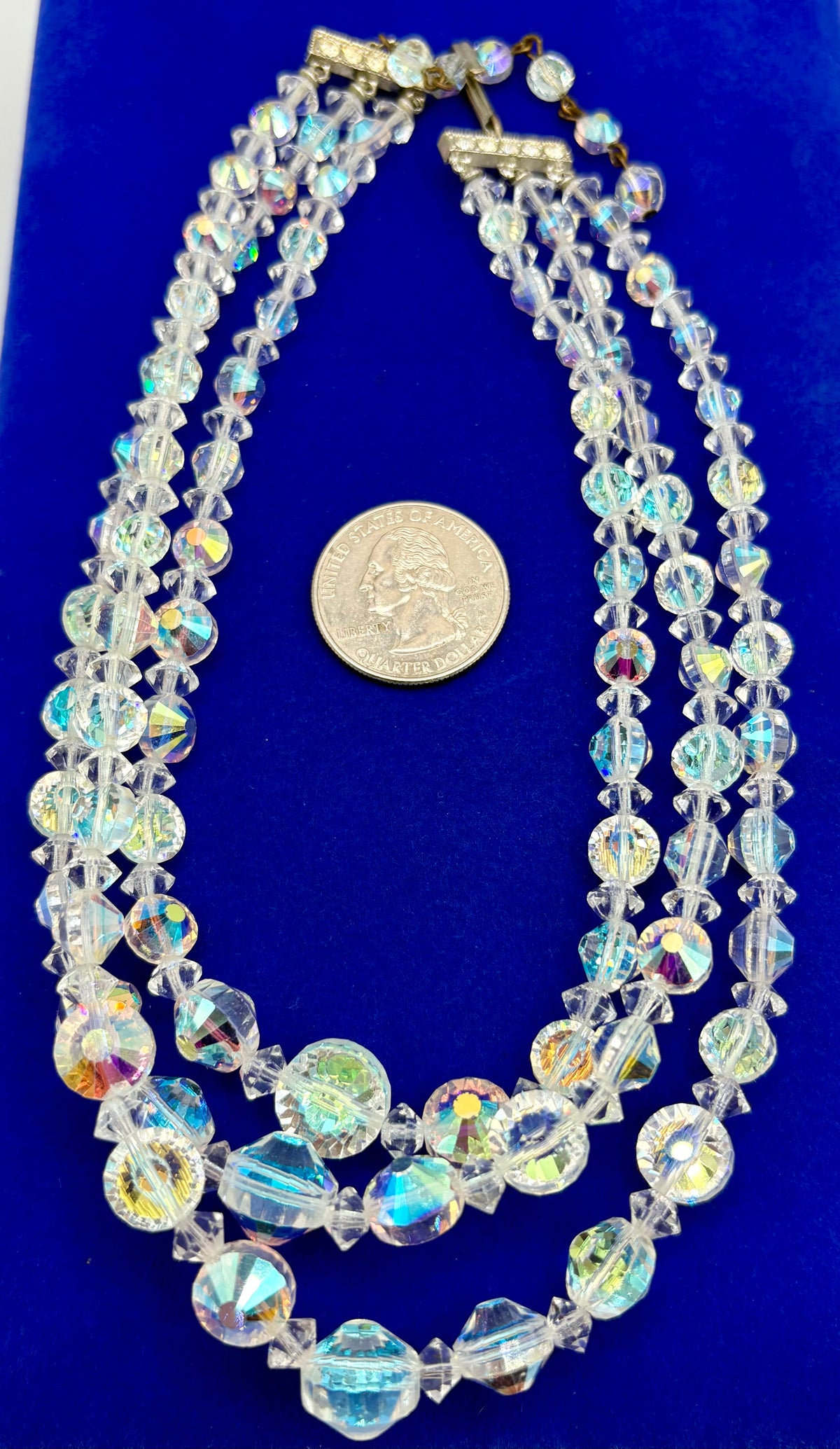 Vintage Triple Strand AB Crystal Necklace