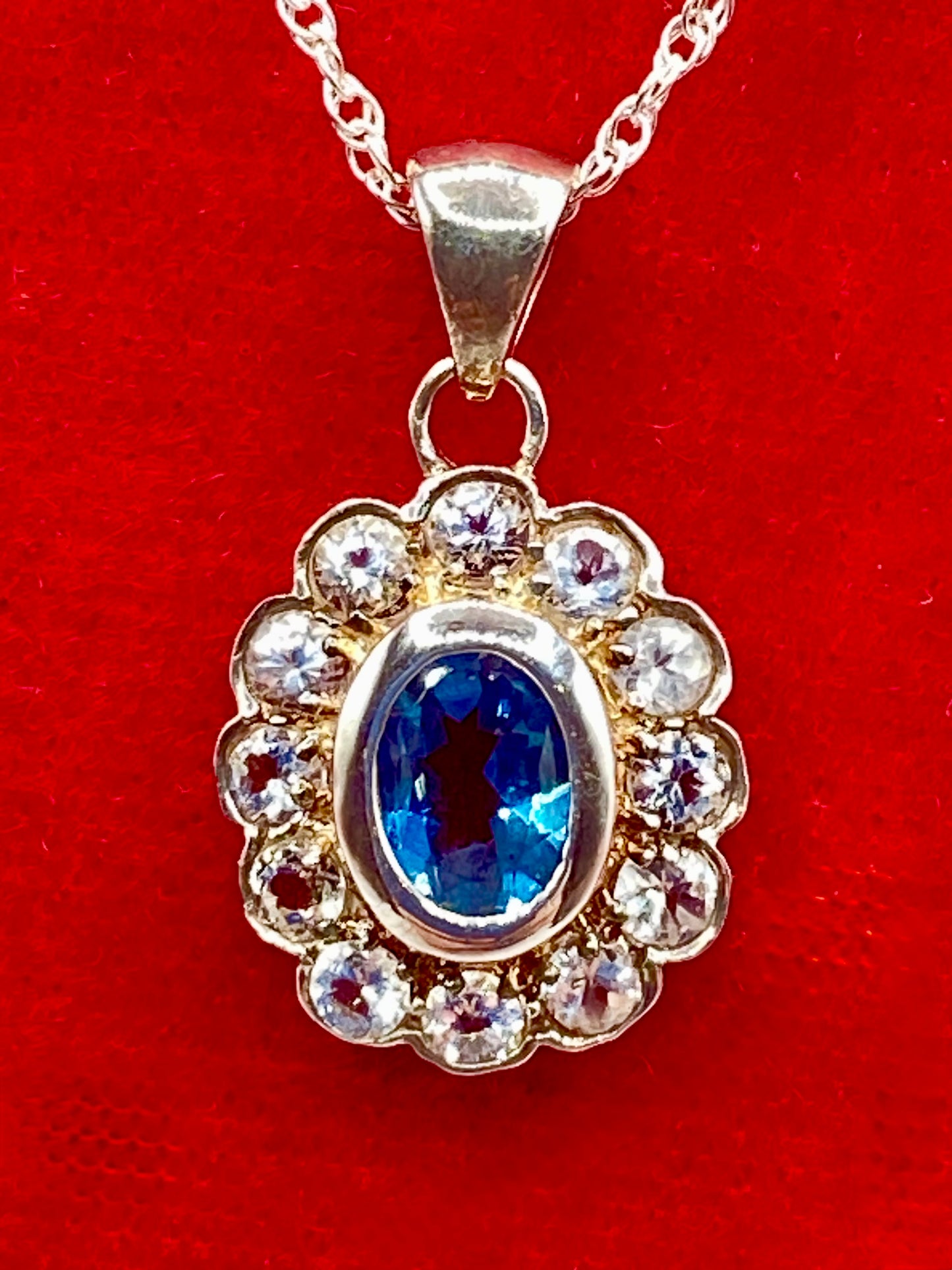 Sterling Silver Clear & Blue Topaz Necklace