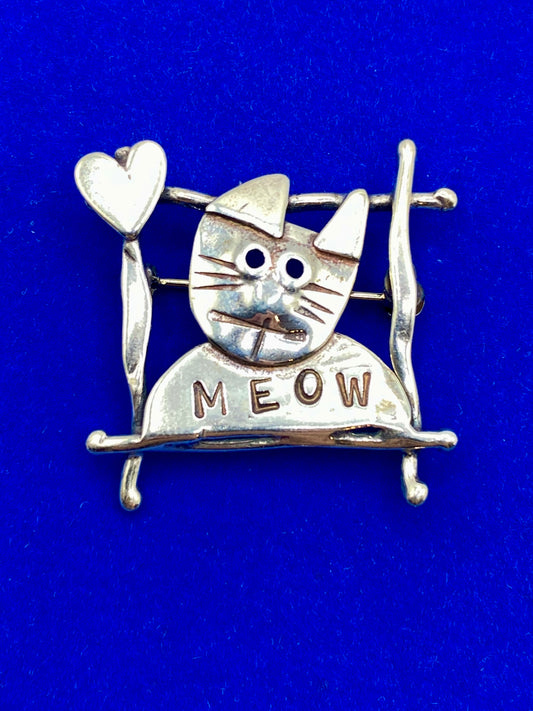 Vintage Sterling Silver Cat Brooch