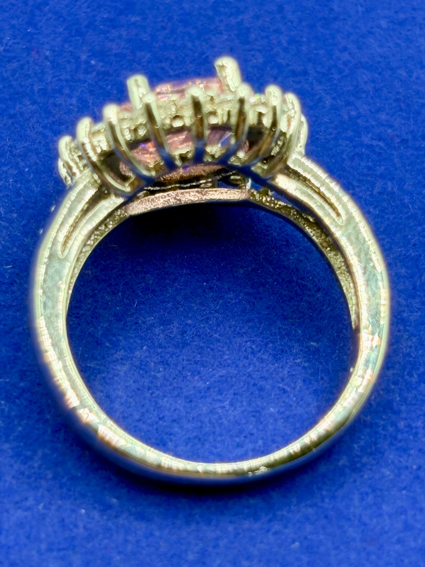 Pink & Clear Glass Silver Tone Costume Ring