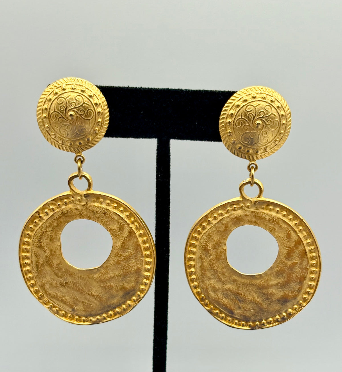 Vintage Etruscan Revival Gold Tone Earrings