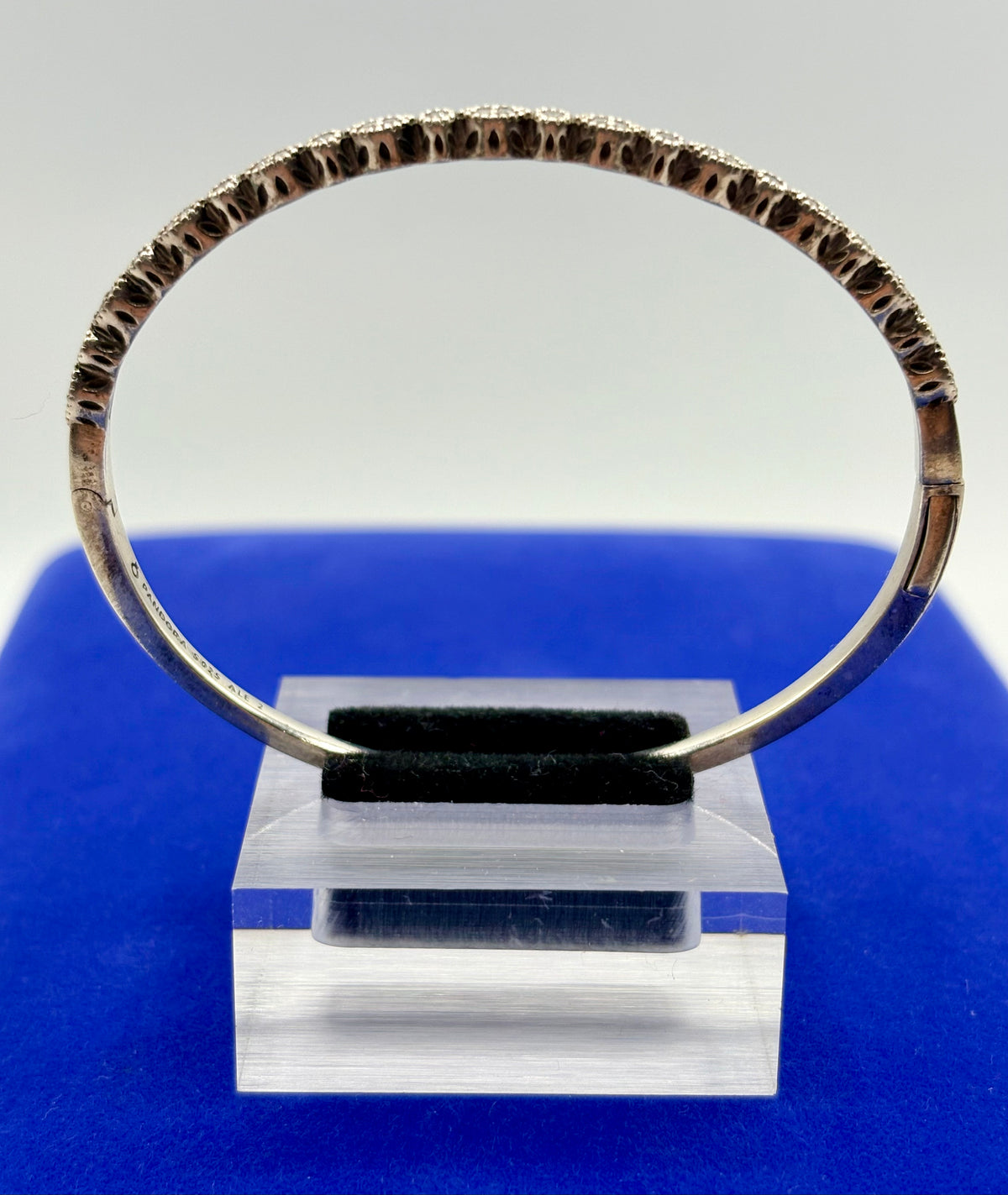 Pandora Sterling Silver & CZ Hinged Bangle Bracelet