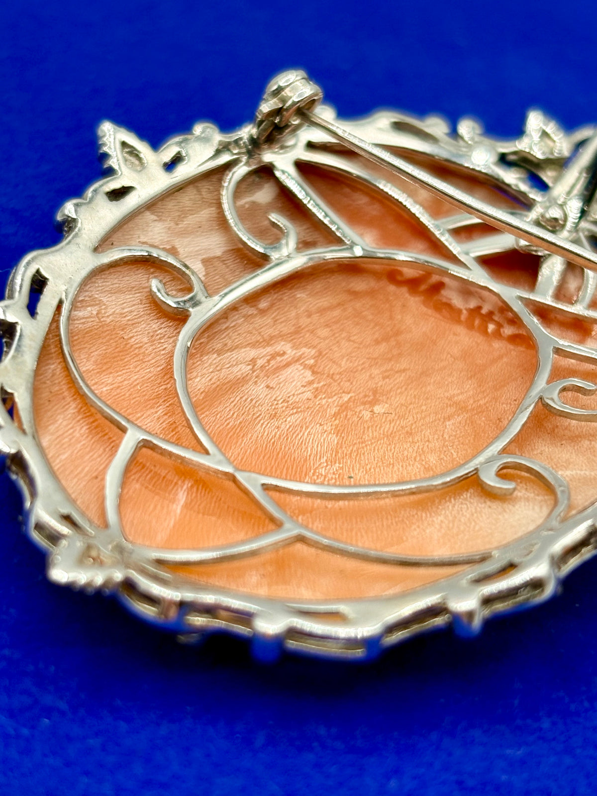 Sterling Silver & Ruby Shell Cameo Brooch/Pendant