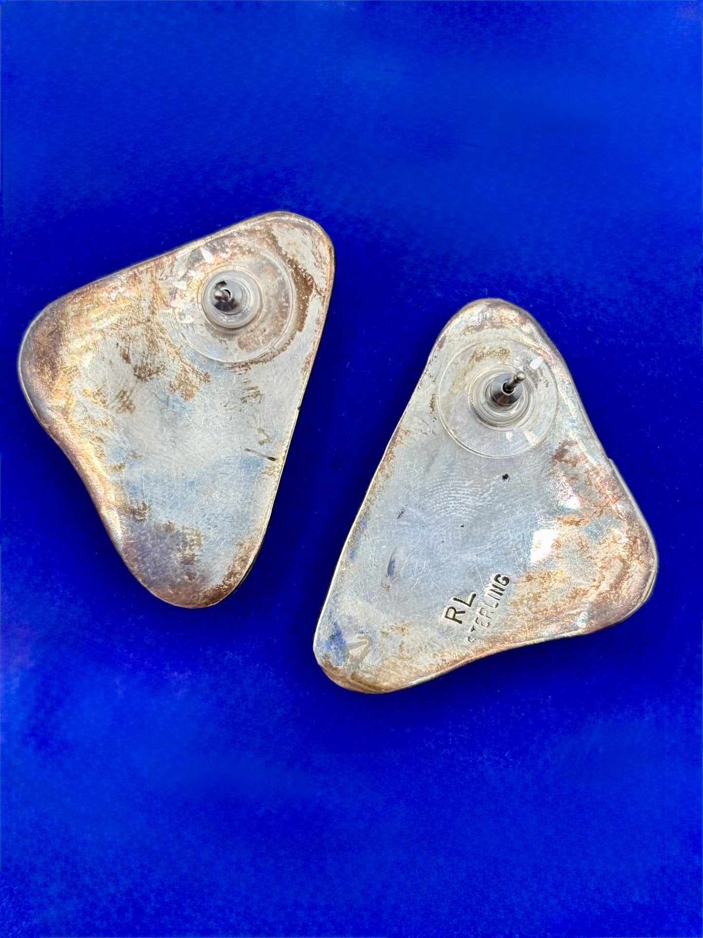 Sterling Silver Native Robert Livingston Turquoise Triangle Earrings