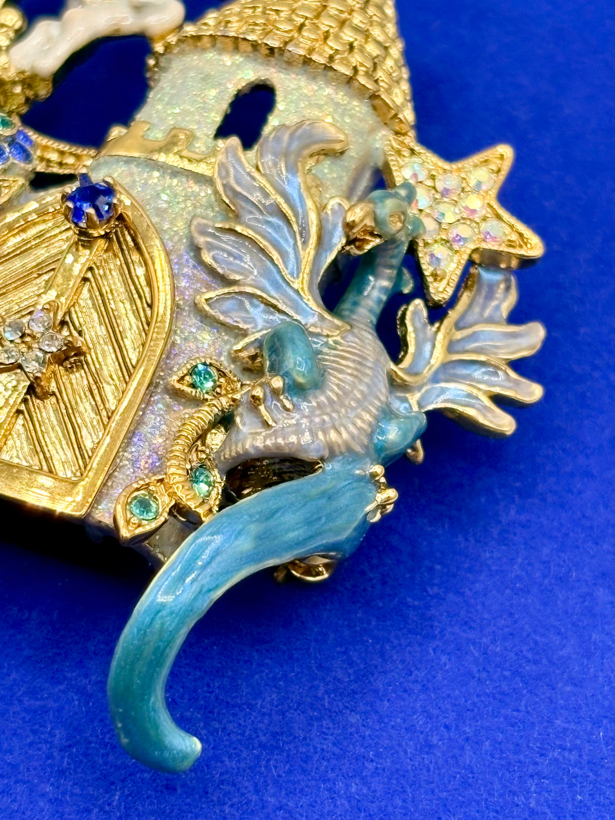 Vintage Kirks Folly Gold Tone Glitter Wizard Castle Brooch