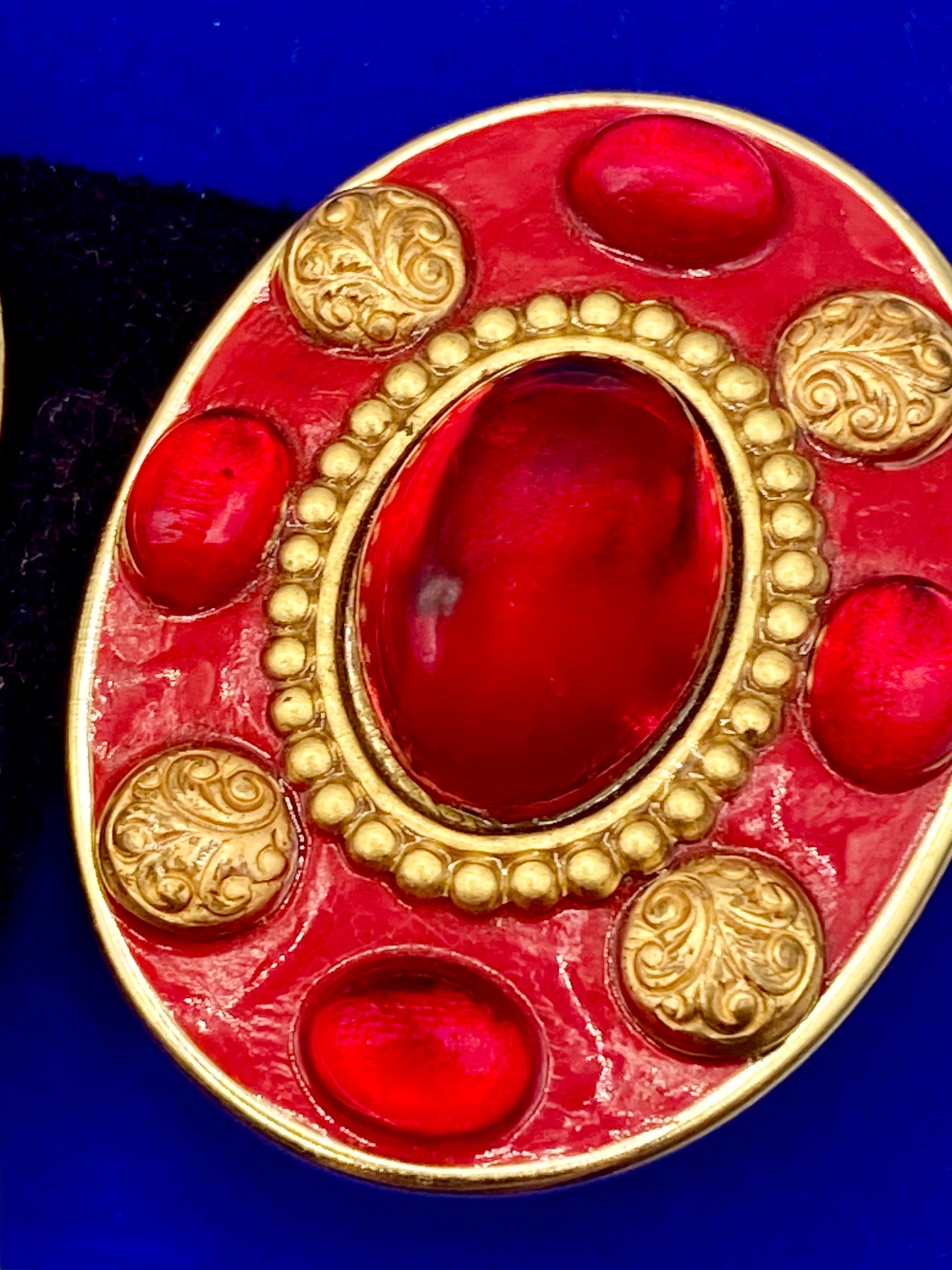 Vintage Michael Golan Red Cabochon Clip Ons