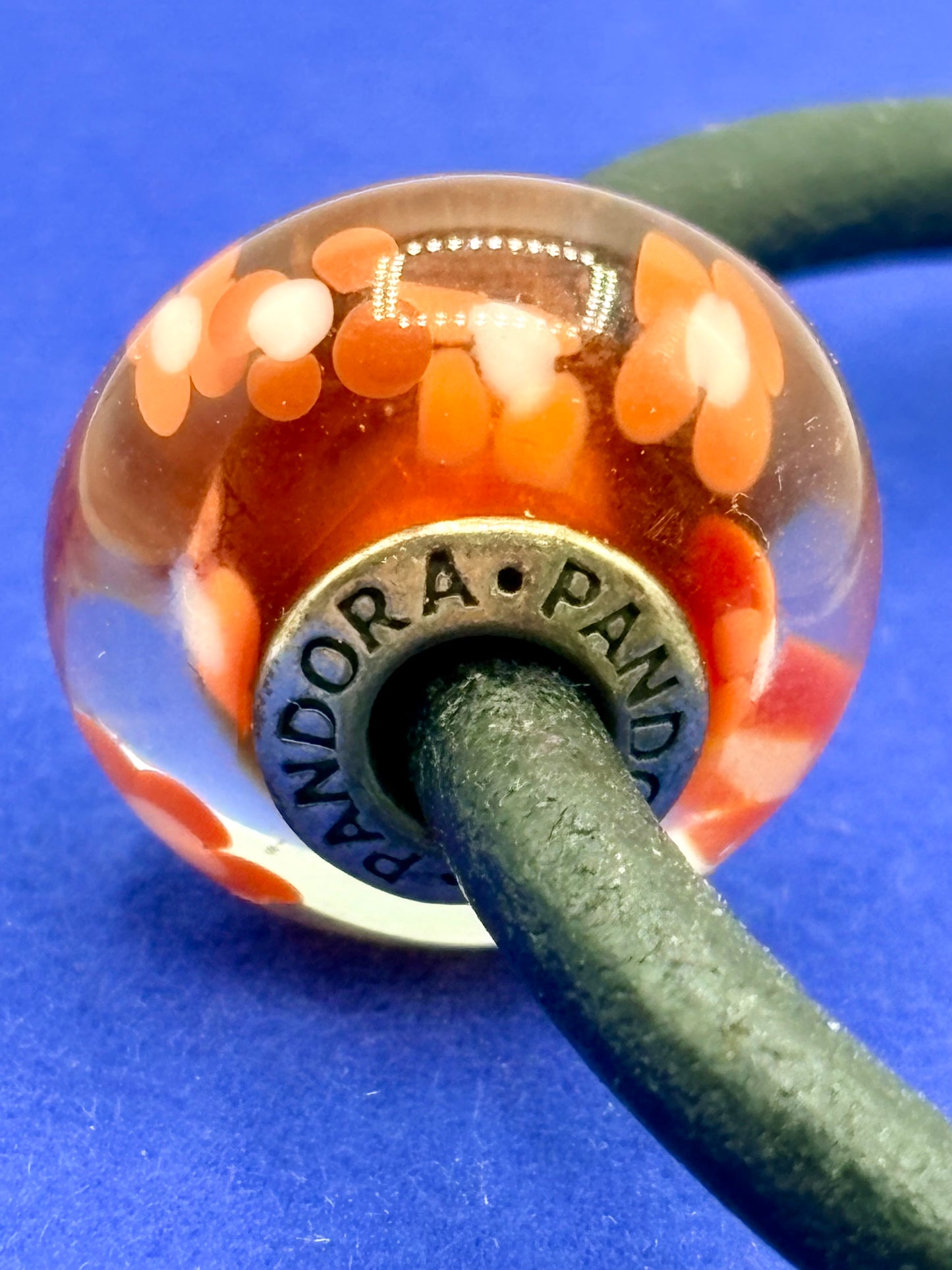 Retired Pandora Single Large Glass Bead Leather Cord Bracelet