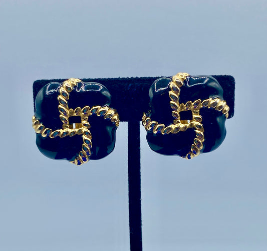 Vintage Black Enameled Gay Boyer Clip Ons