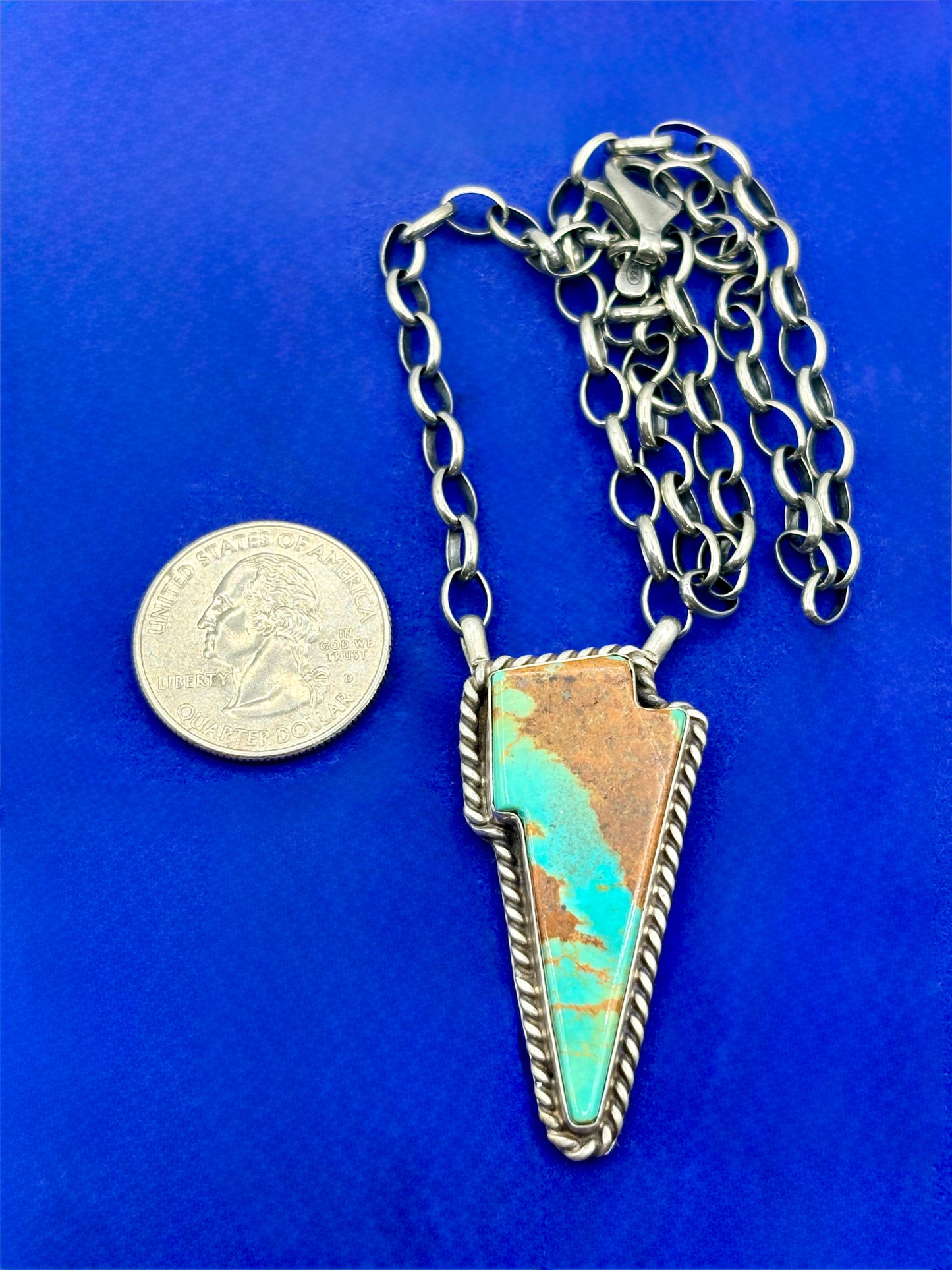 Sterling Silver Native Robert Shakey Turquoise Lighting Bolt Necklace
