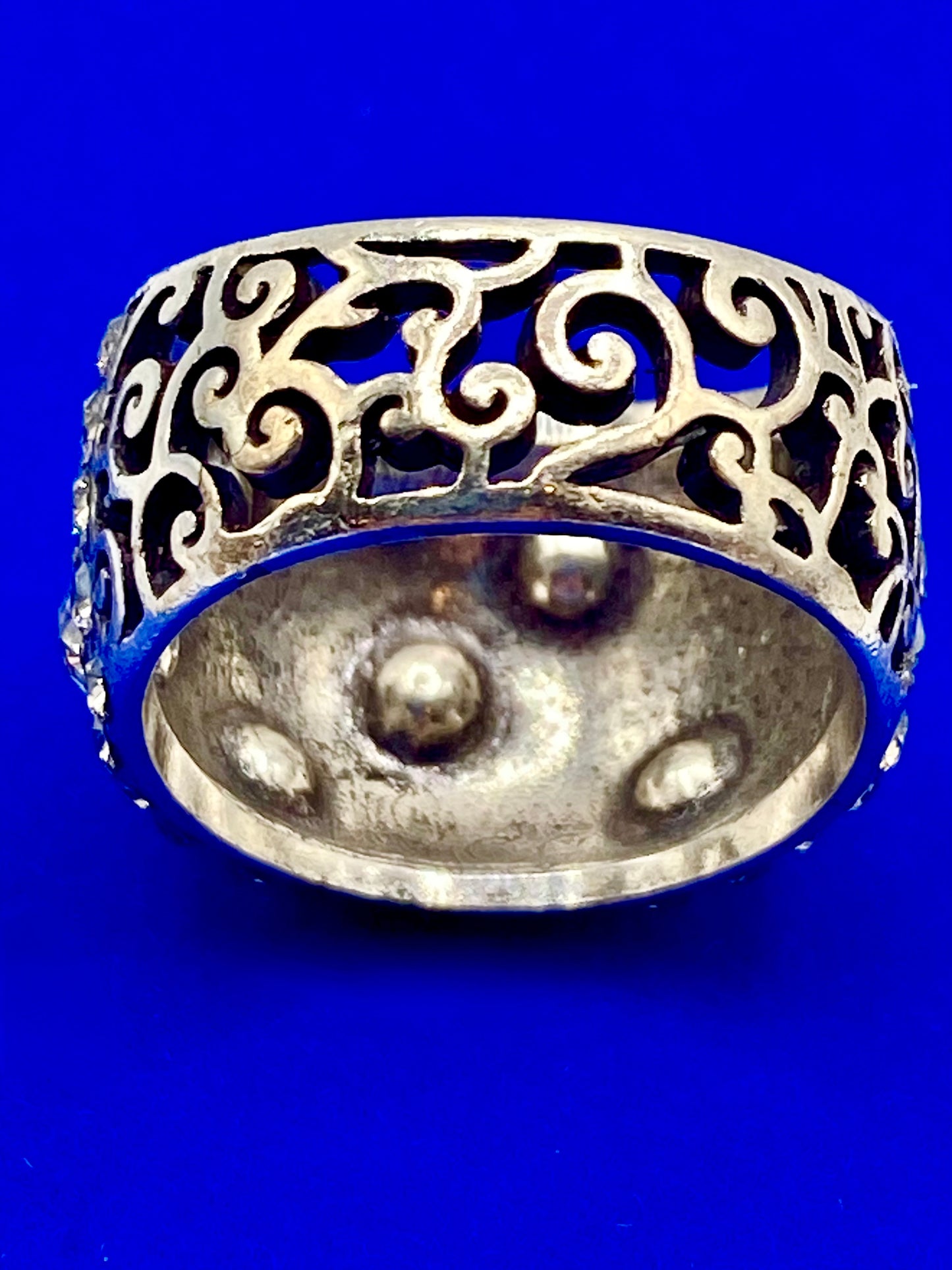 Brighton Silver Tone CZ Open Scroll Dome Ring