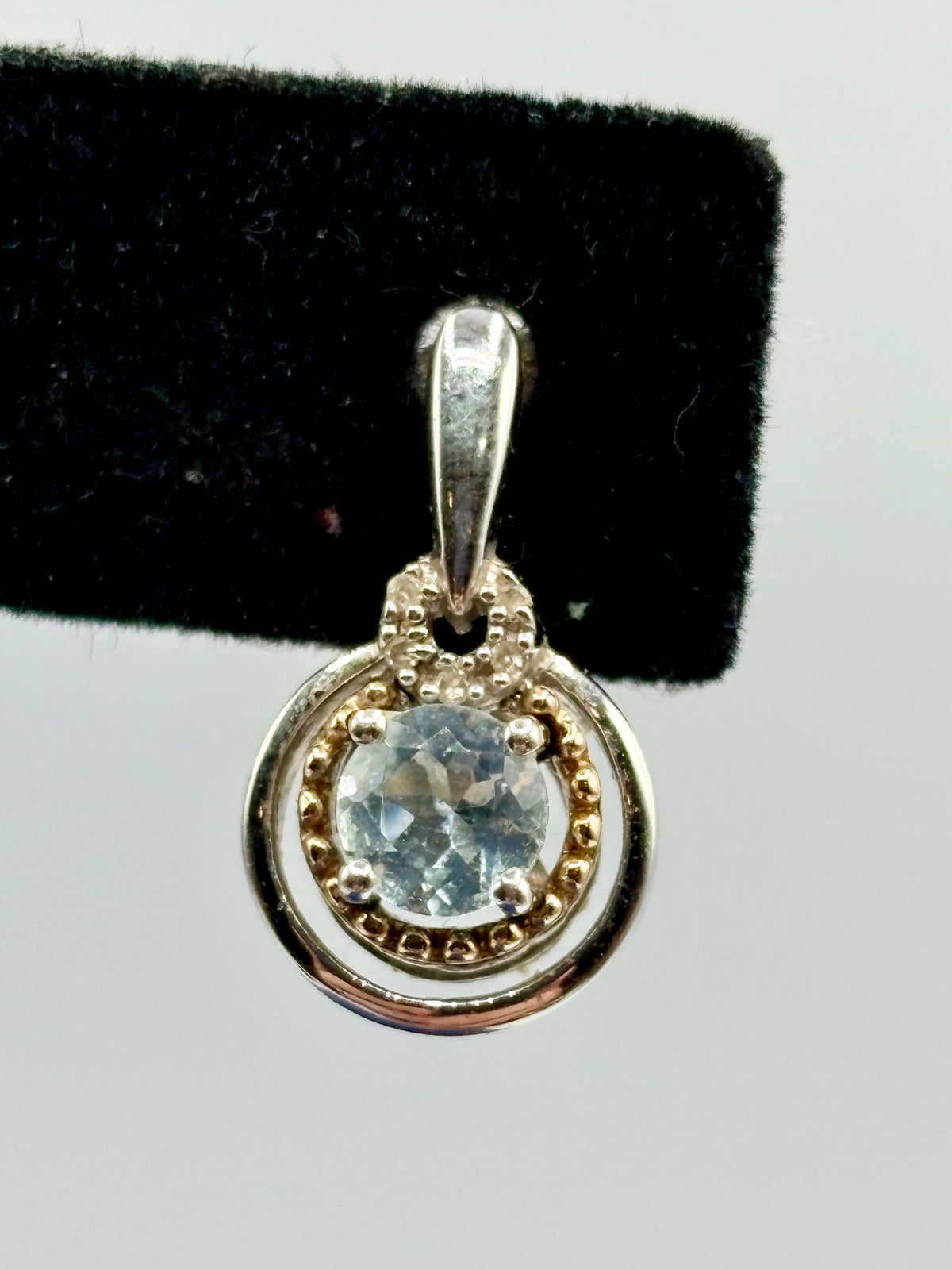 Sterling Silver & 14K Light Blue Spinel & Diamond Stud Earrings