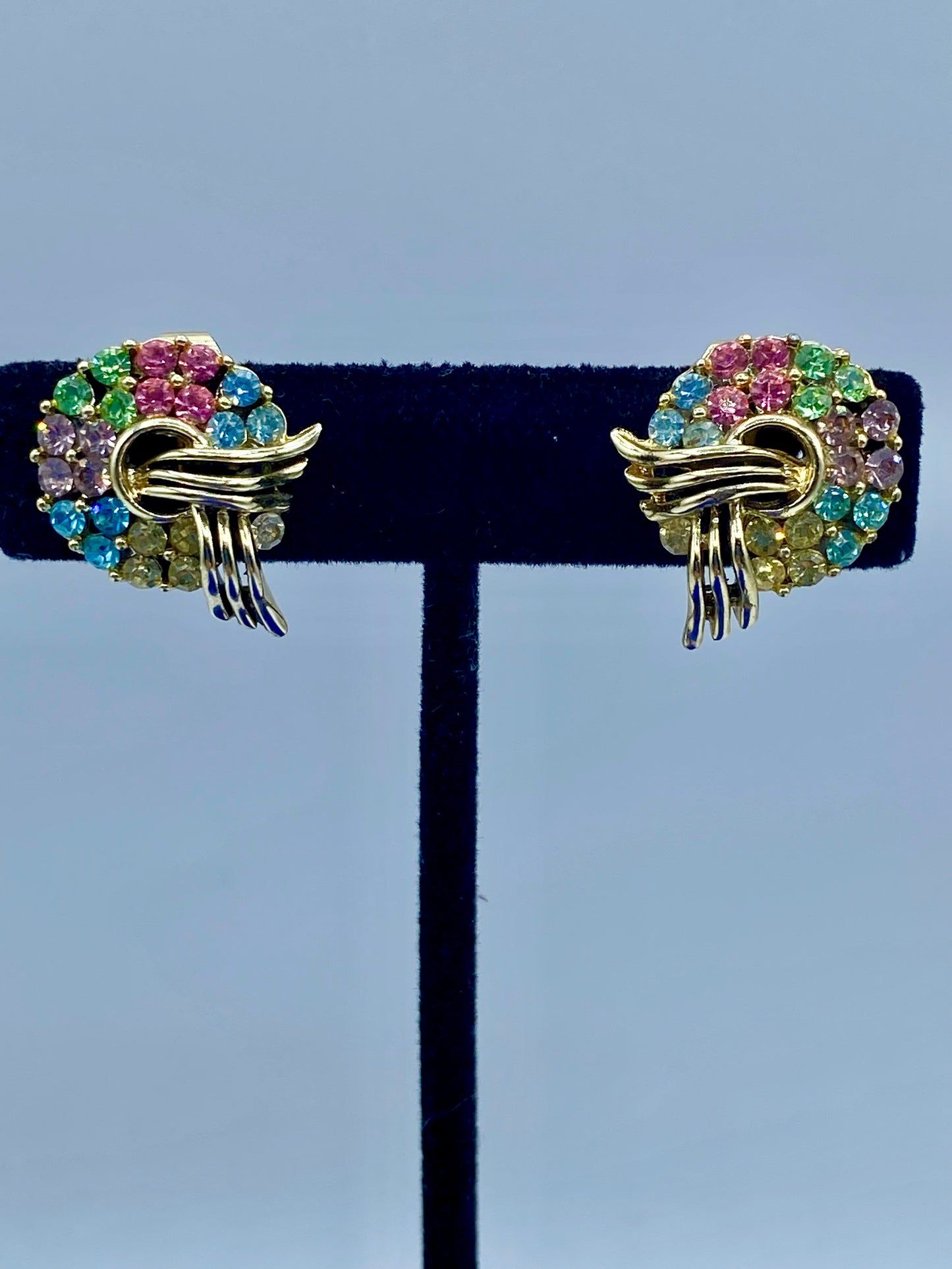 Vintage Lisner Rhinestone Clip Ons w/ Uranium Stones