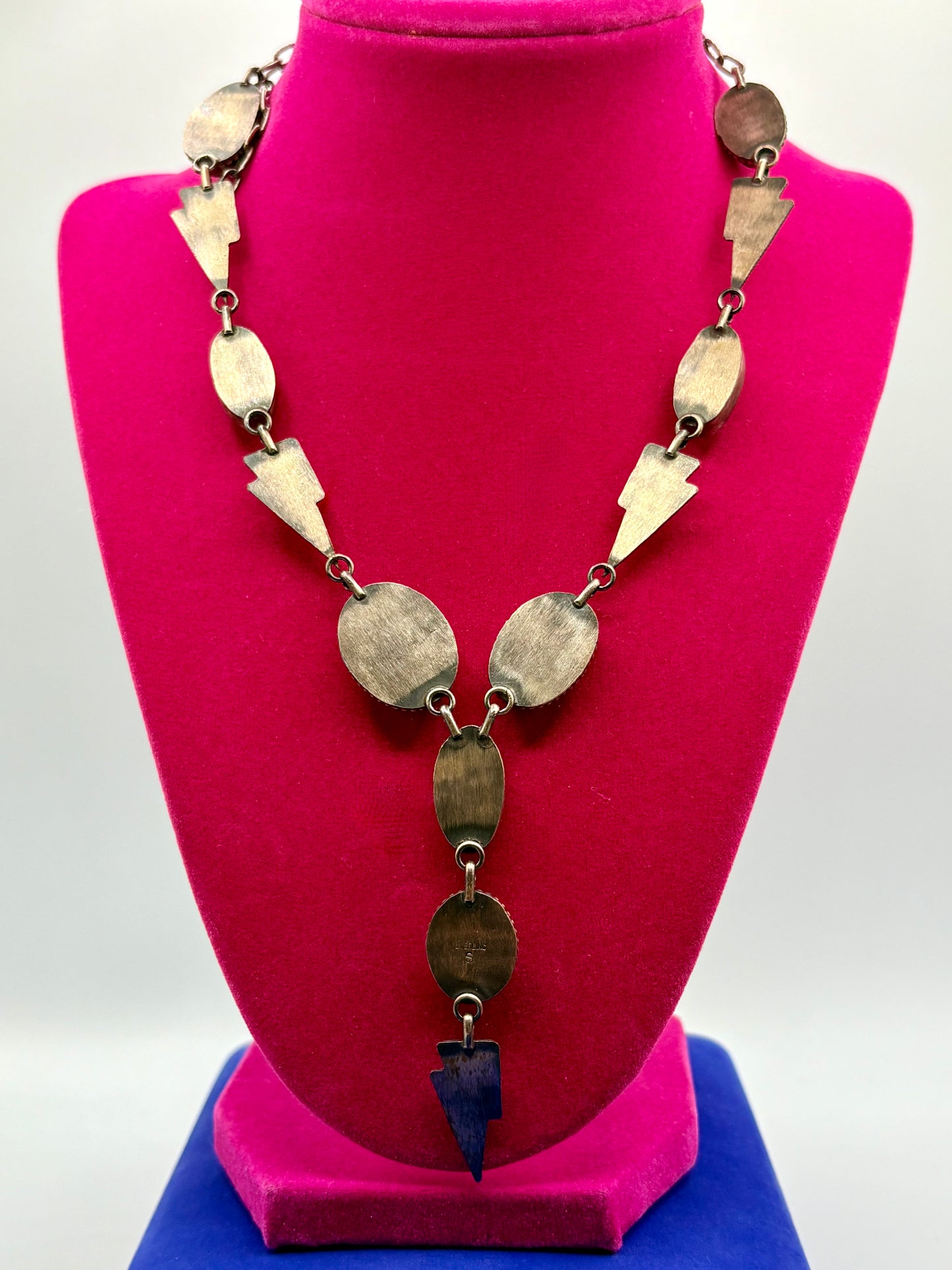 Sterling Silver Navajo Native Turquoise Lighting Bolt Lariat Necklace