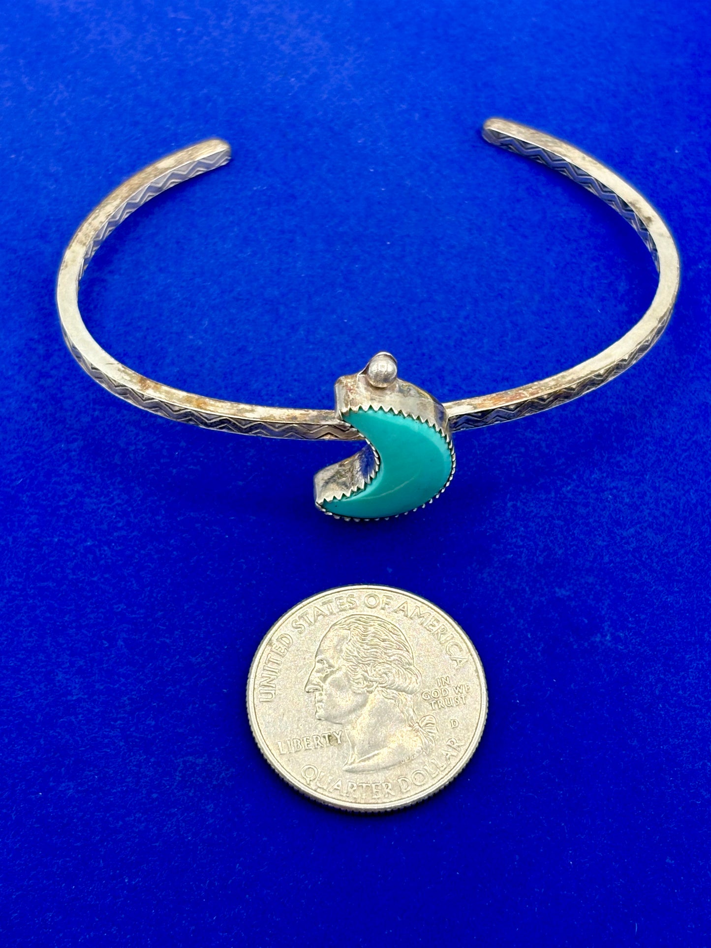 Sterling Silver Turquoise Crescent Moon Cuff Bracelet
