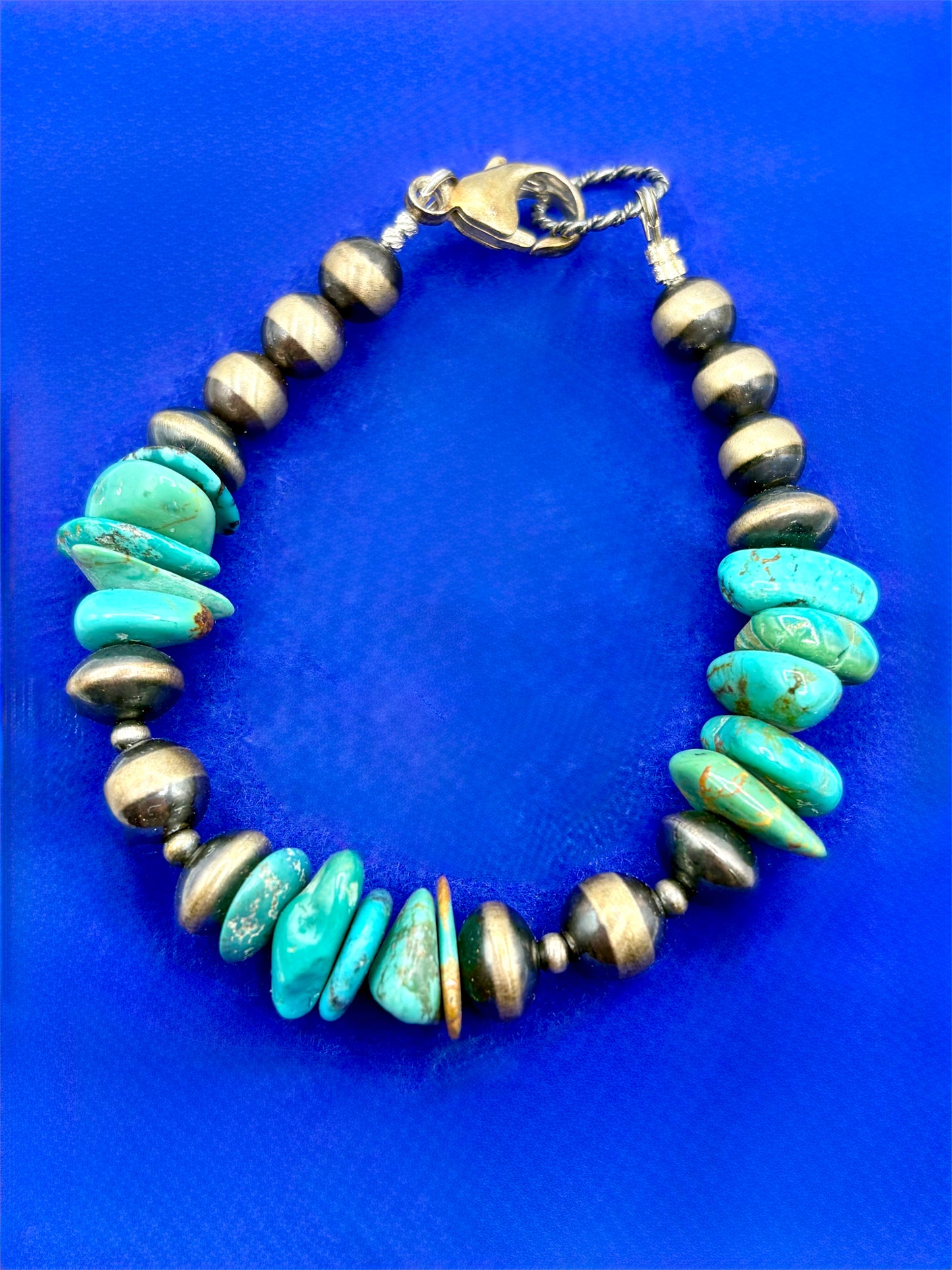 Sterling Silver Southwestern Turquoise & Silver Pearl Bracelet