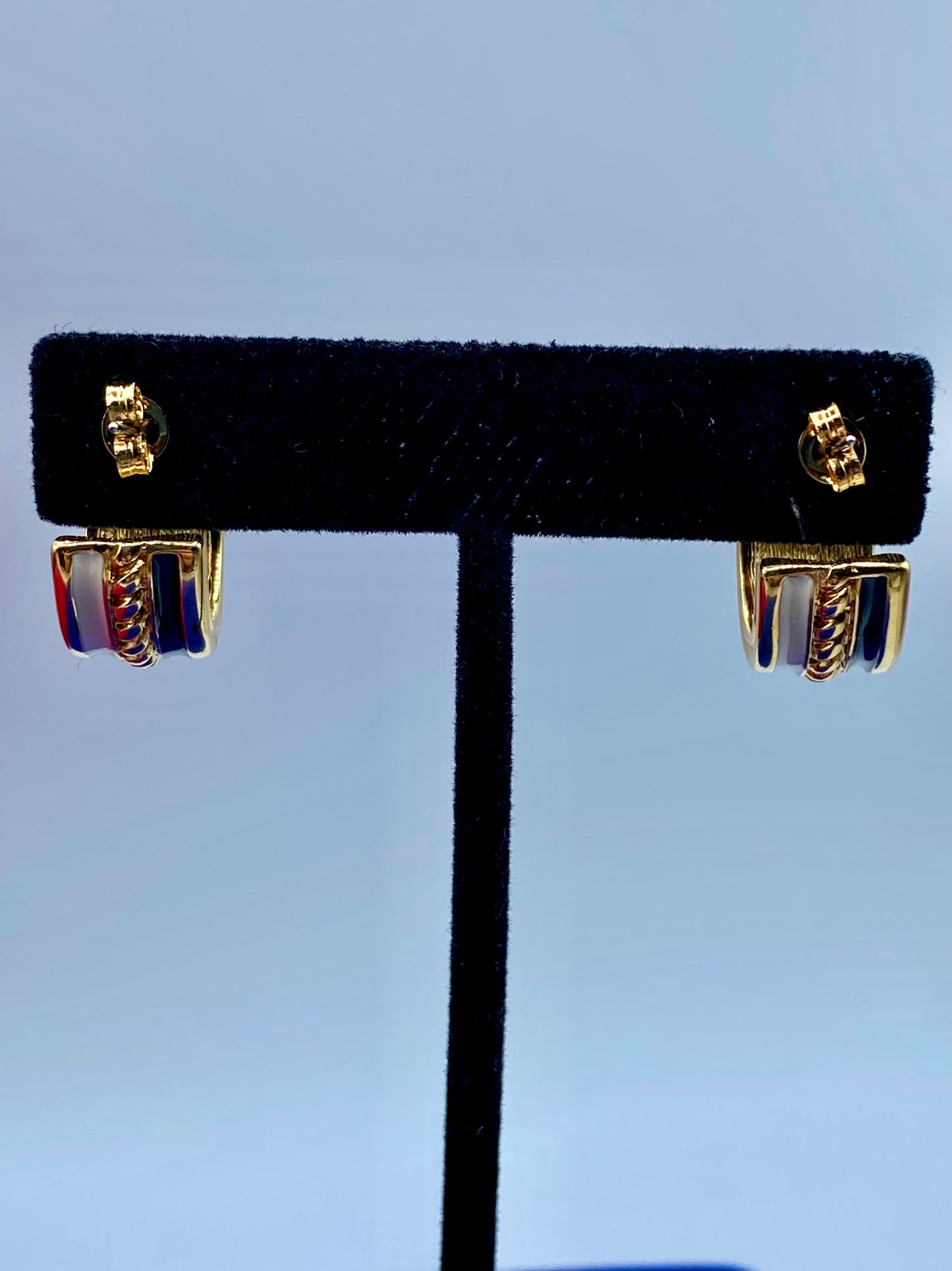 Vintage Monet Enamel Stripe Hoop Earrings