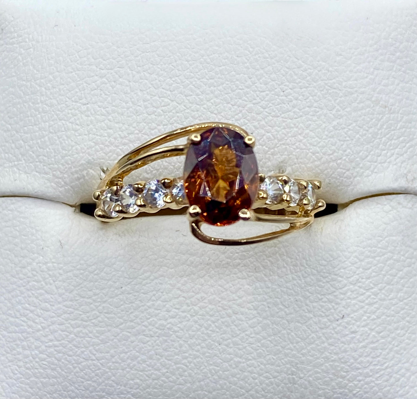10K Gold Orange & Clear Topaz Ring