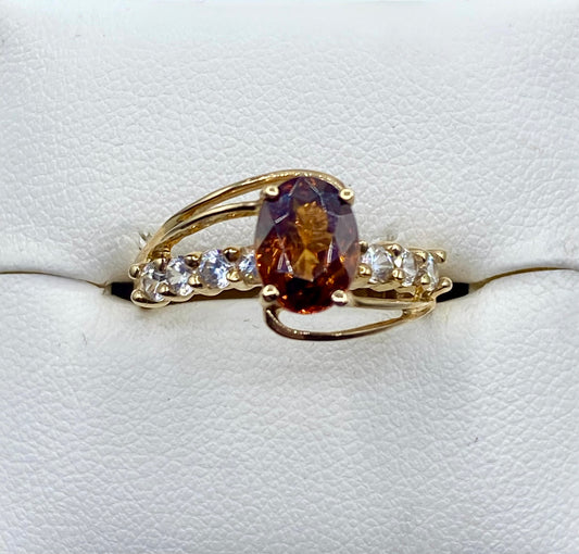 10K Gold Orange & Clear Topaz Ring