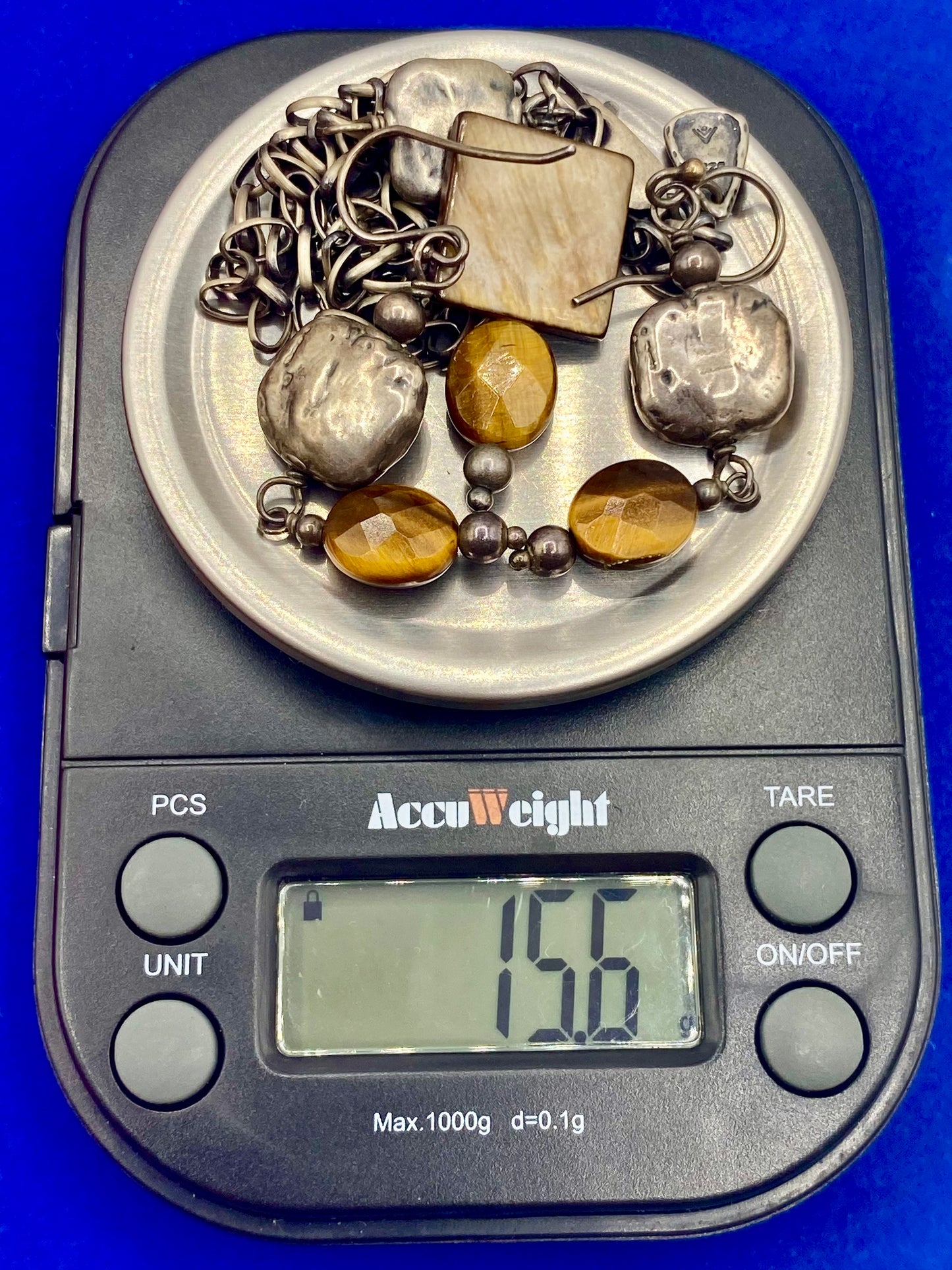 Sterling Silver Silpada Oxidized Tigers Eye & Mother of Pearl Jewelry Set