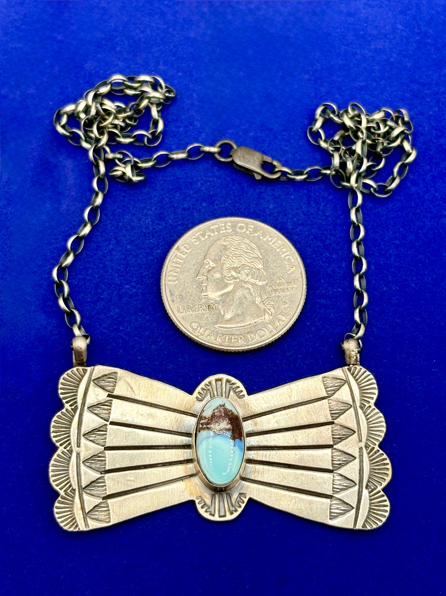 Sterling Silver Native Donovan Skeets Golden Hills Turquoise Bow Tie Necklace
