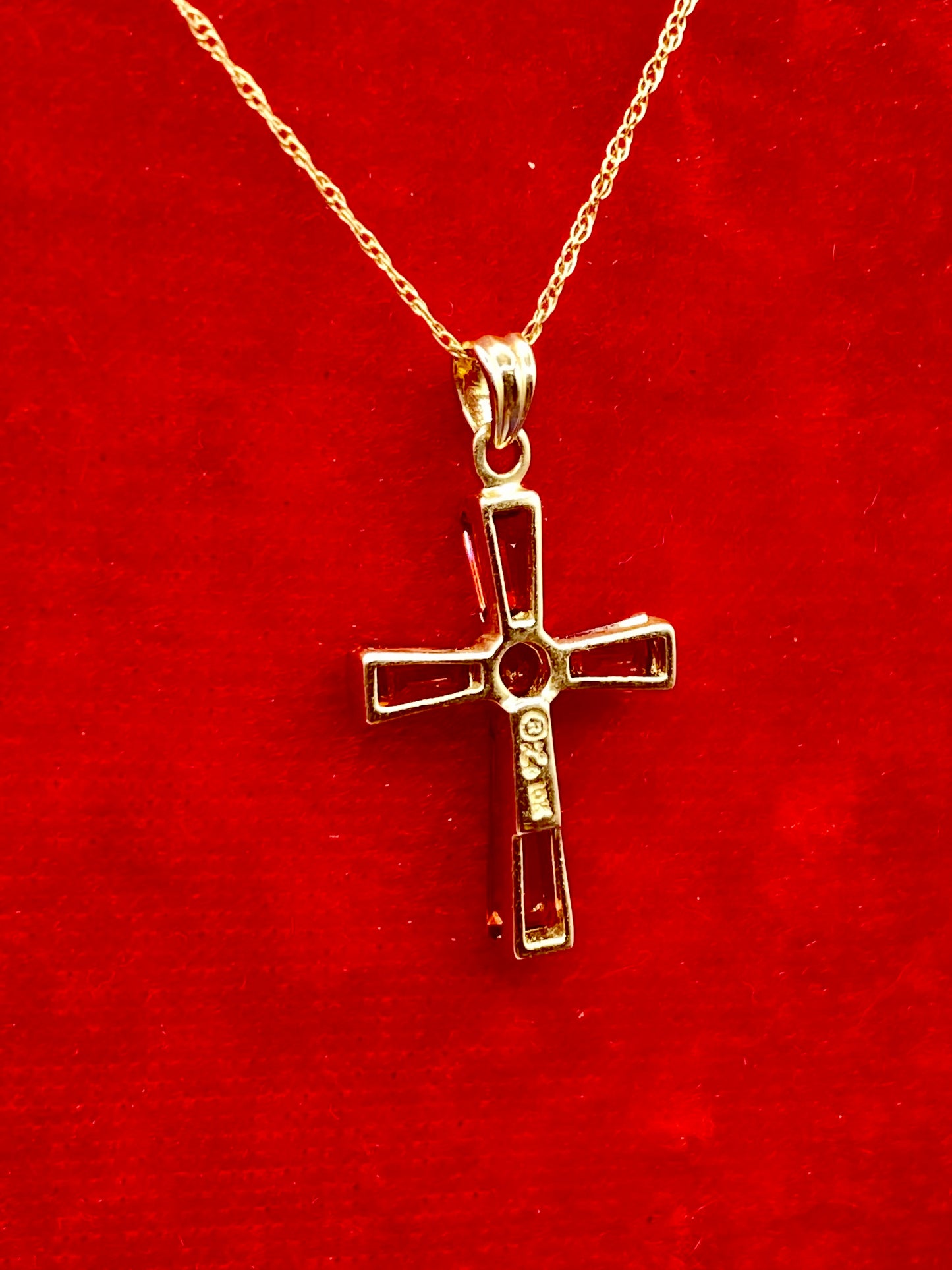 10K Gold Garnet Cross Necklace