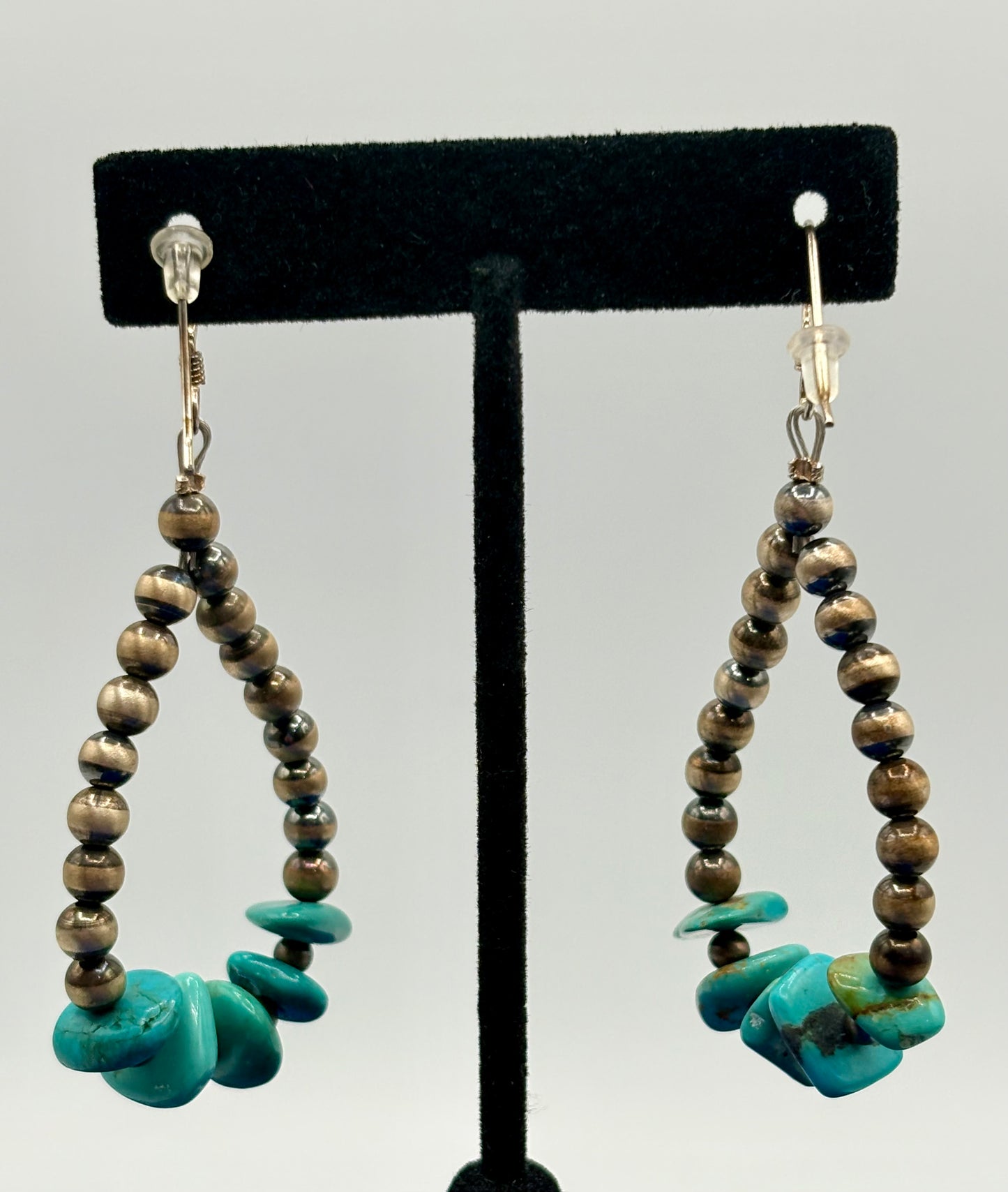 Sterling Silver Southwestern Turquoise & Silver Pearl Earrings