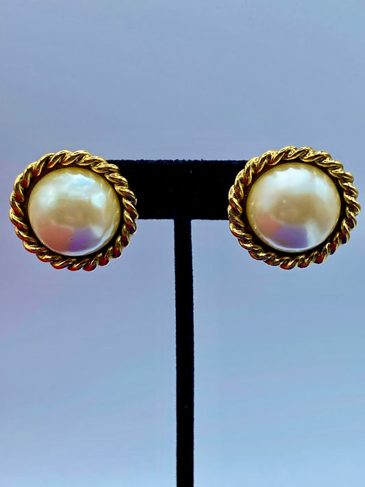 Vintage Carolee Gold Tone & Pearl Earrings