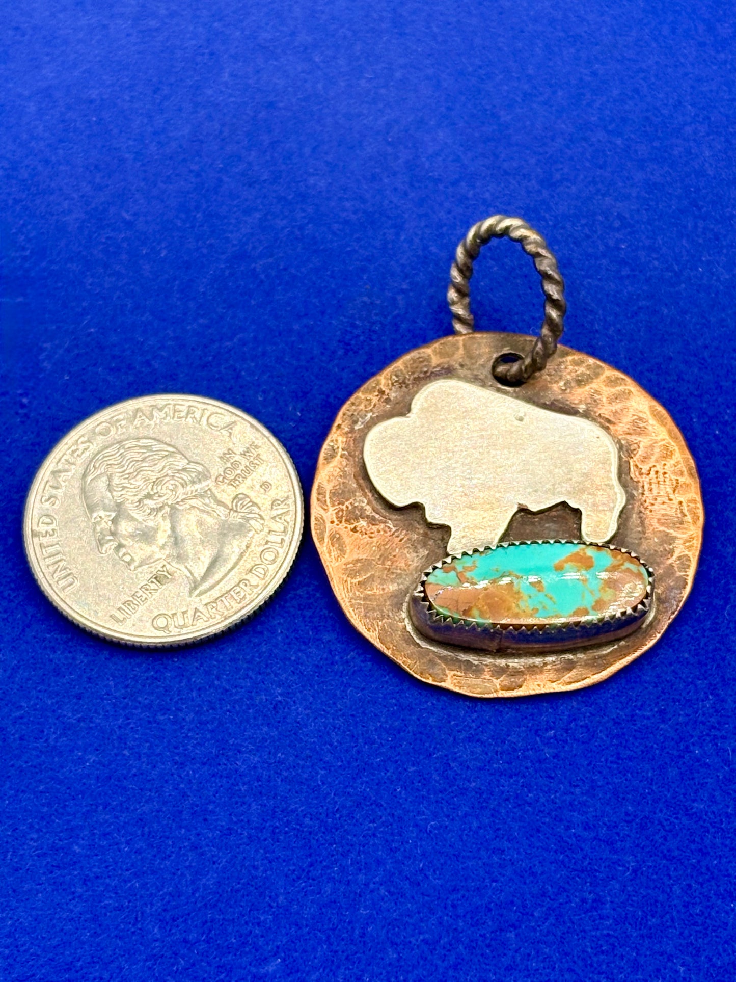 Sterling Silver & Copper Turquoise Buffalo Pendant