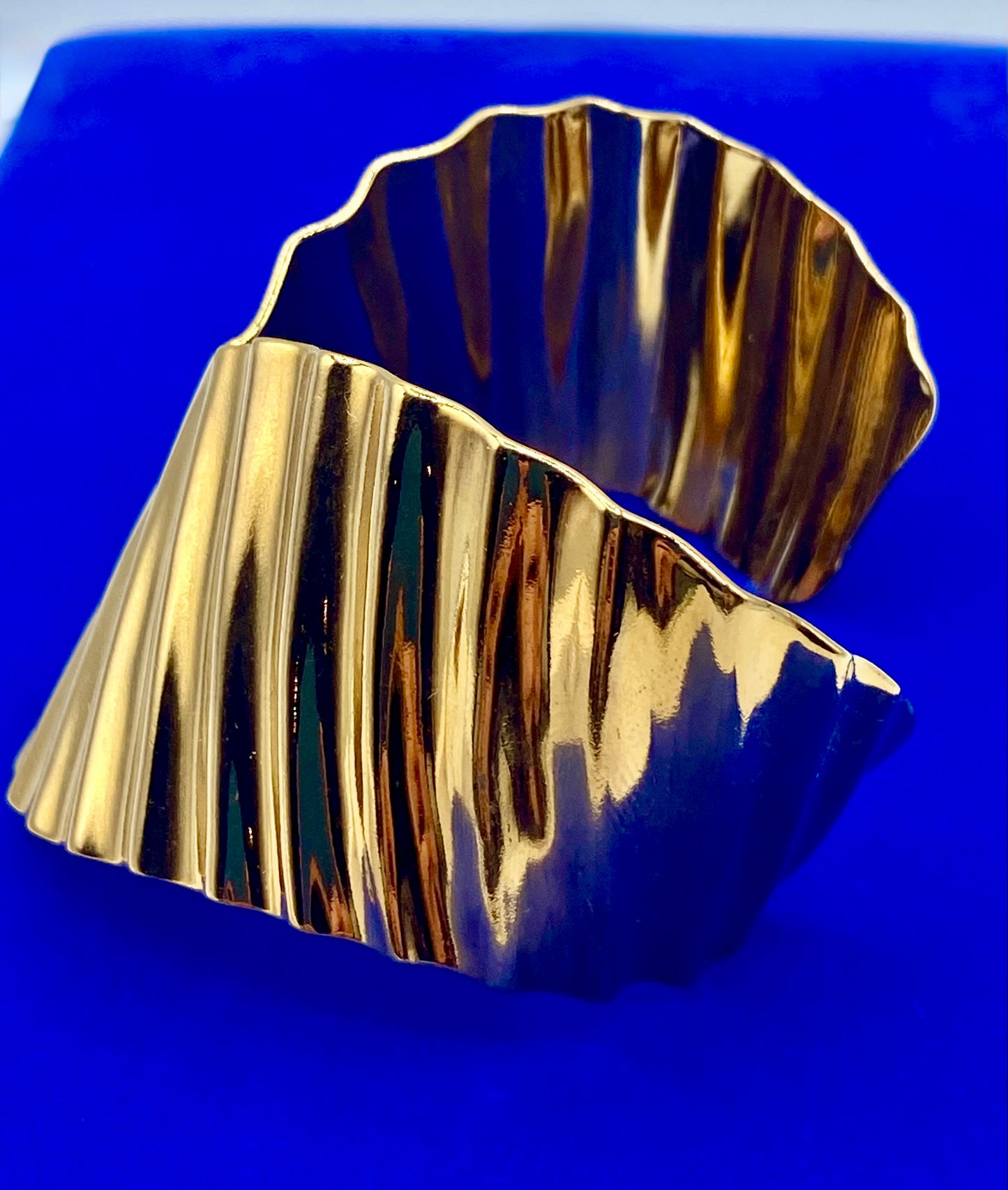 Gold Tone Ridged Angled Cuff Bracelet