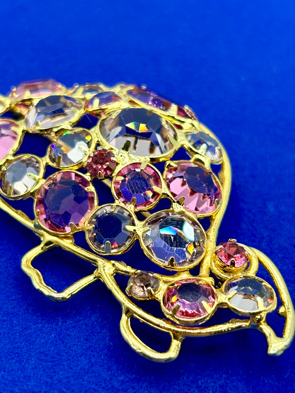 Vintage Gold Tone Pink & Purple Glass Rhinestone Turtle Brooch