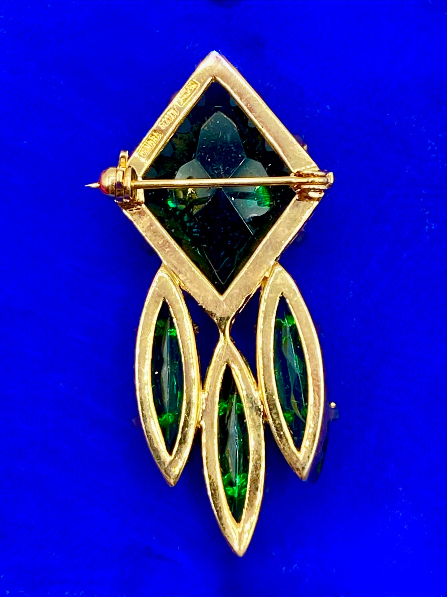 Vintage Kendra Scott Designs Green Glass Gold Tone Brooch