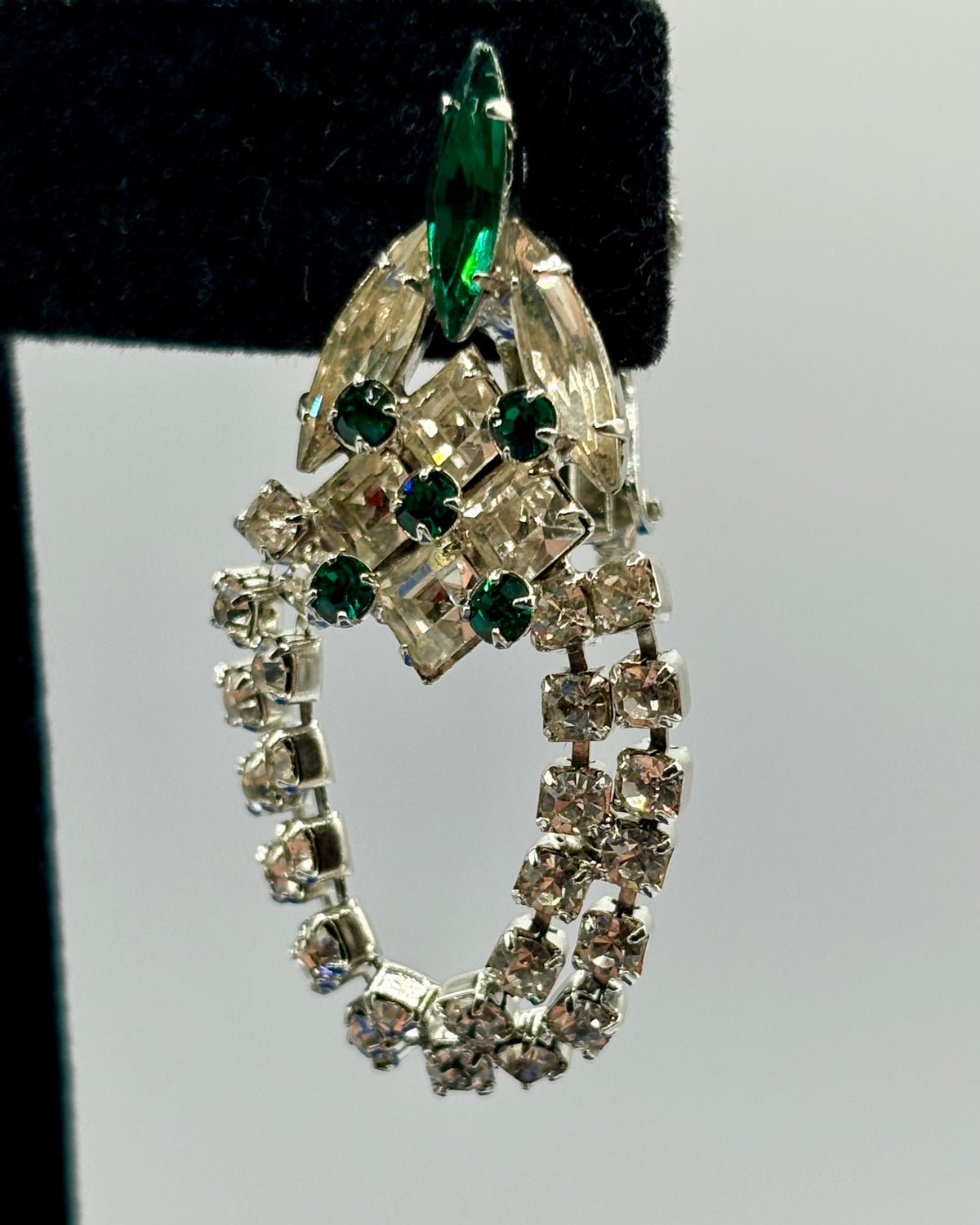 Vintage Hobé Green & Clear Rhinestone Screw Back Earrings