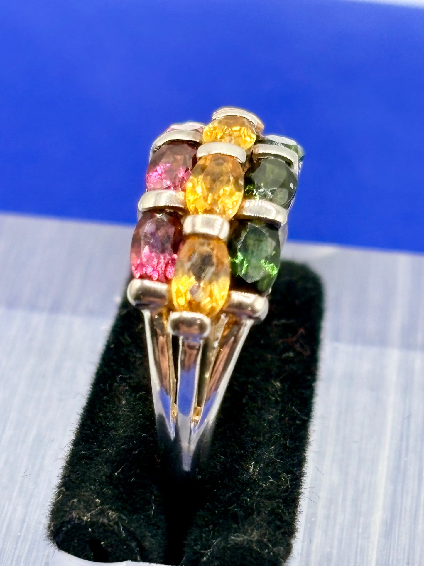 Sterling Silver Multi Color Tourmaline Gemstone Ring