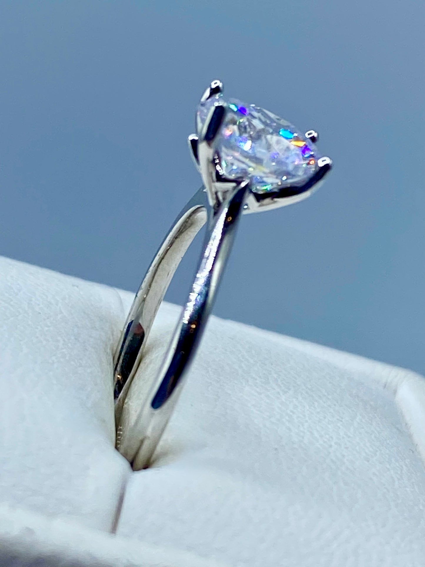 Silver Tone Glass Solitaire Style Ring