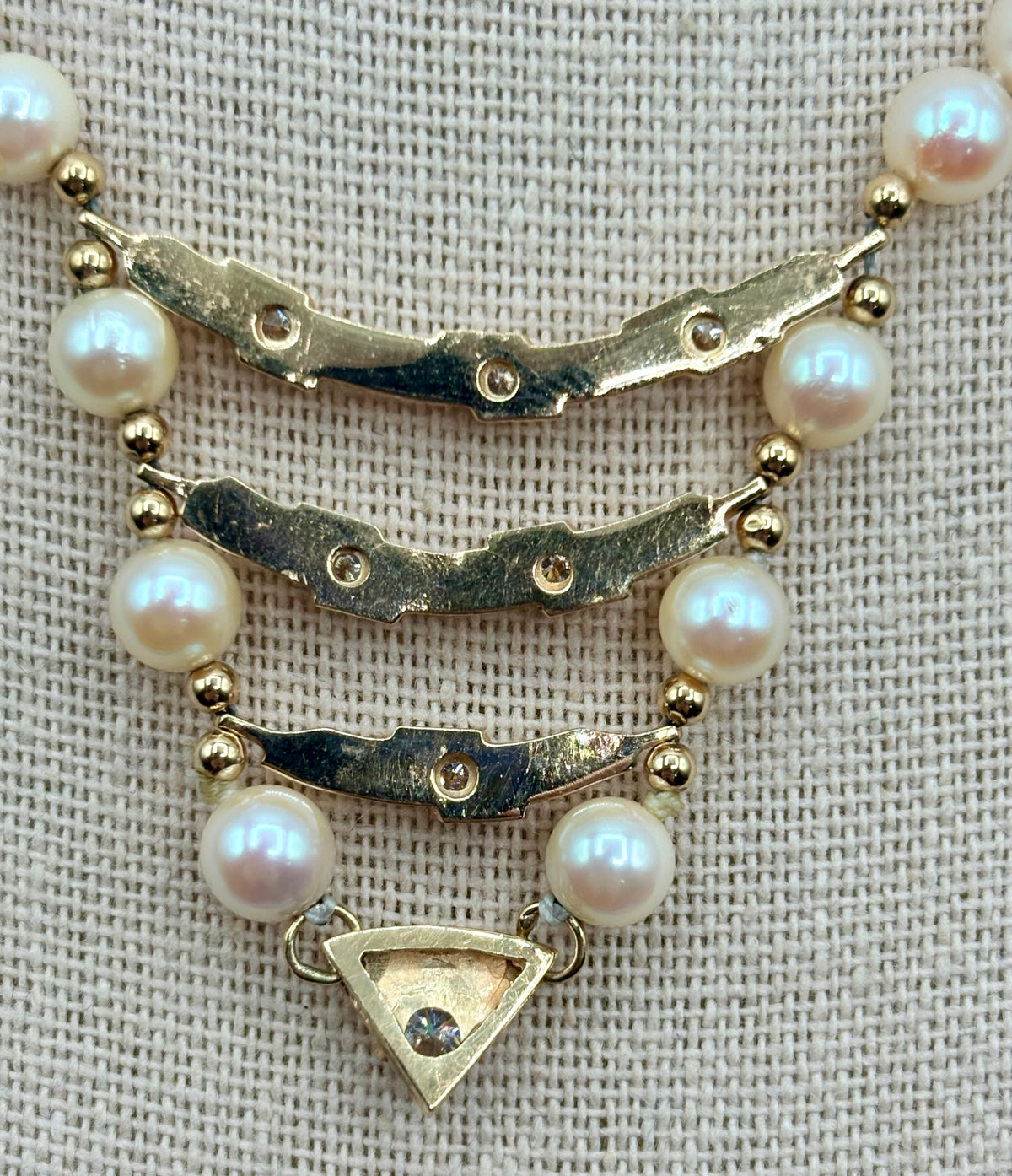 Beautiful Vintage 14K Yellow Gold & Freshwater Pearl Bib Necklace