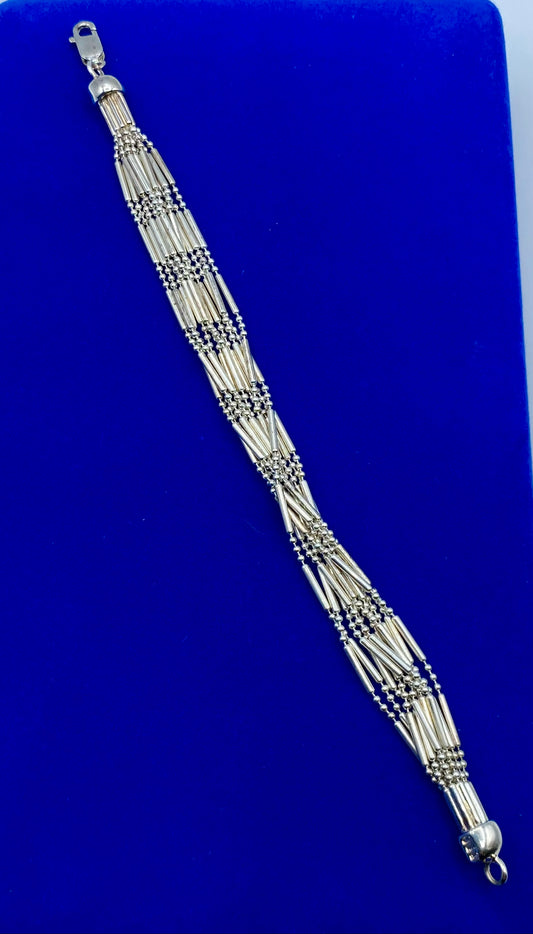 Milor Italy Sterling Silver Multi-Strand Bar & Ball Style Bracelet