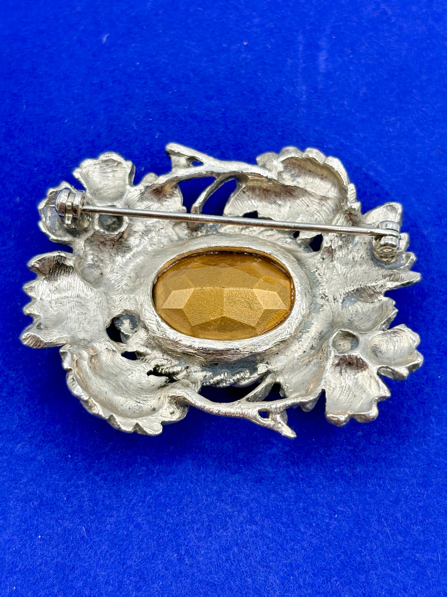 Vintage Silver Tone & Purple Glass Thistle Brooch