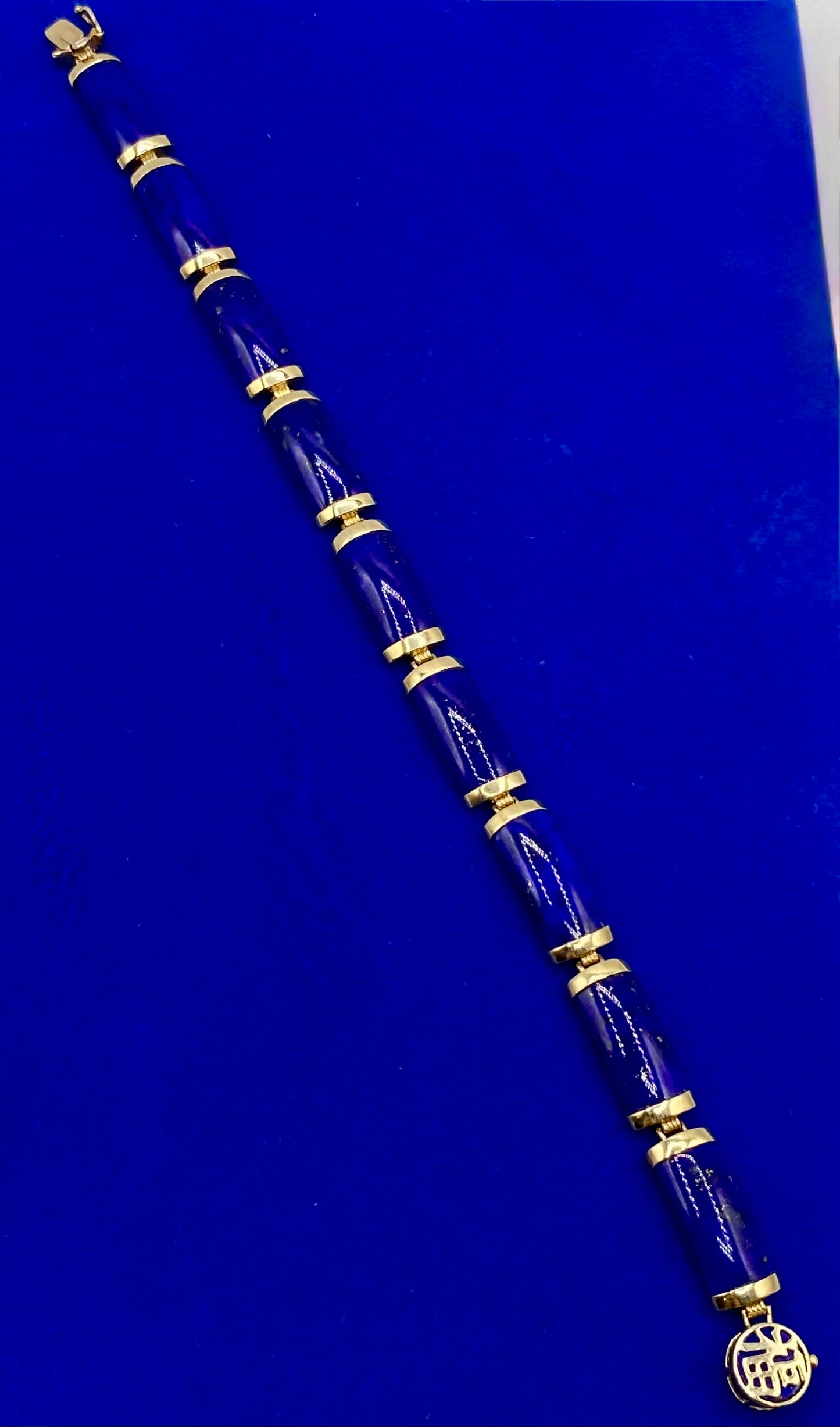 14K Gold & Lapis Hinged Tennis Bracelet