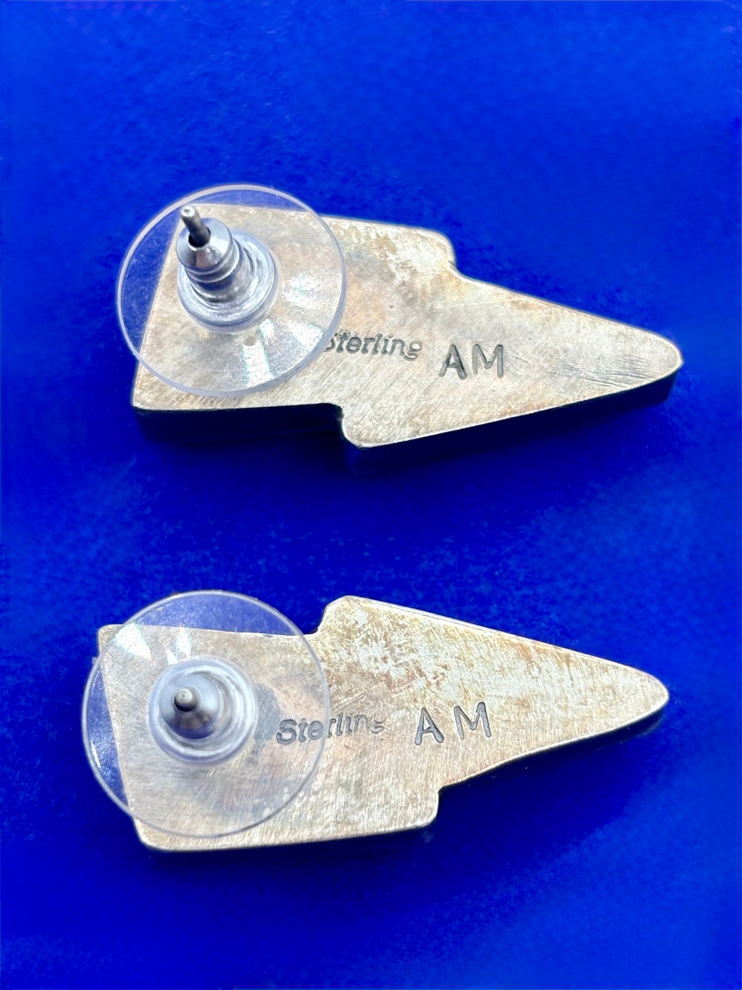 Sterling Silver Native Alfred Martinez Turquoise Lighting Bolt Earrings