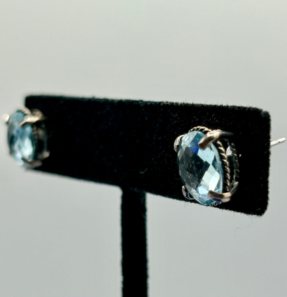 Sterling Silver Light Blue Faceted Topaz Stud Earrings