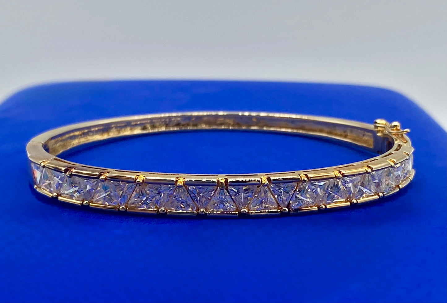 Sterling Silver Vermeil Trillion Cut CZ Hinged Bangle Bracelet