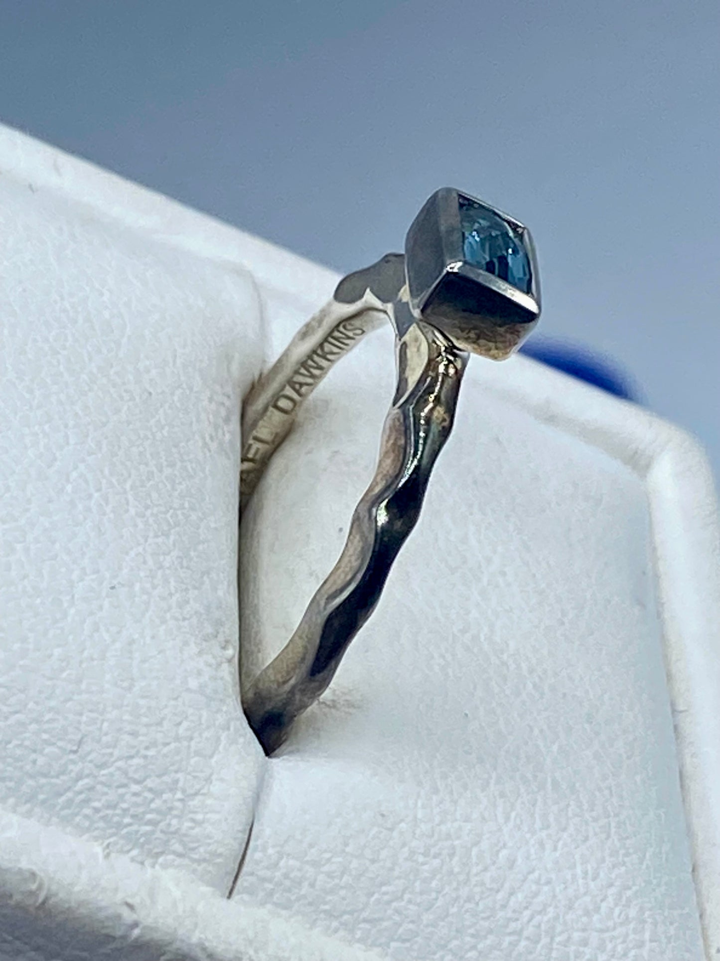 Sterling Silver Michael Dawkins Hammered Blue Topaz Ring