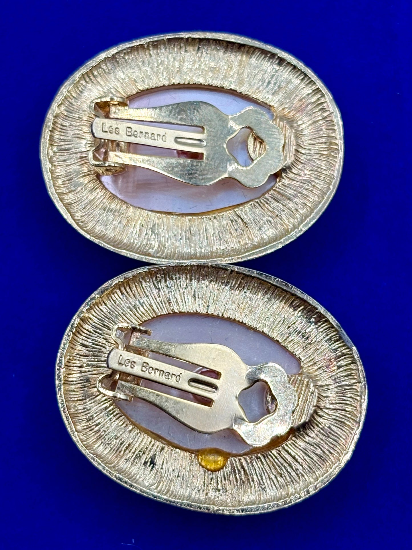 Vintage Gold Tone & Faux Pearl Les Bernard Clip Ons