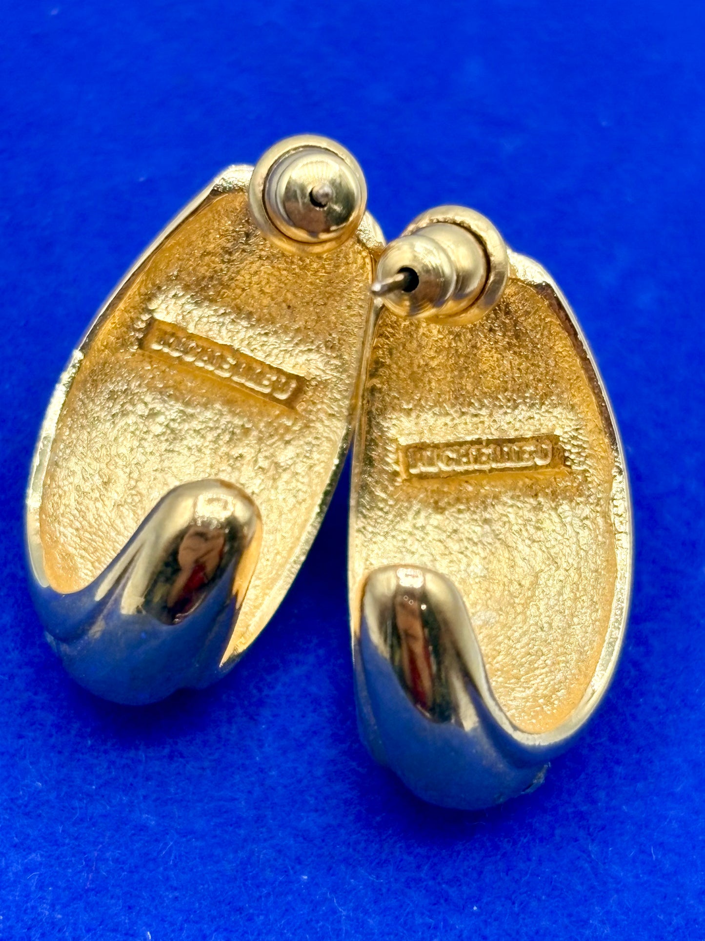 Vintage Gold Tone Pearl & Rhinestone Richelieu Pierced Earrings