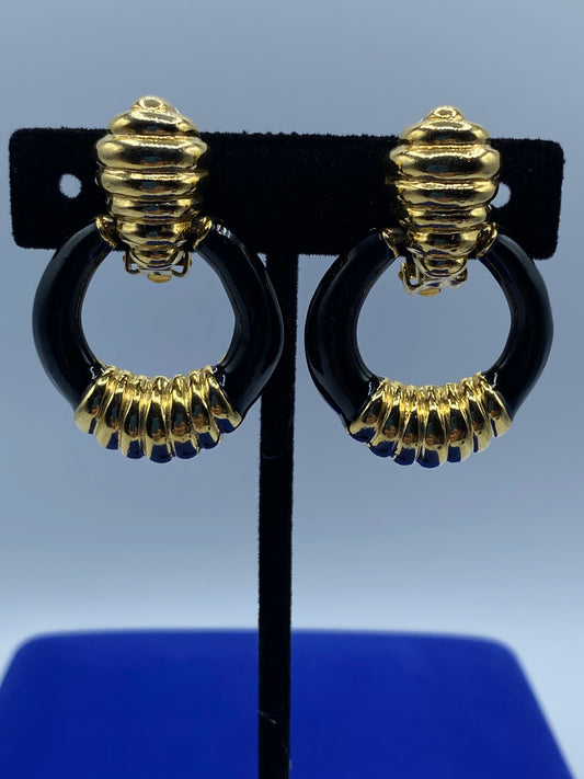 Black Enamel & Gold Tone Clip Ons
