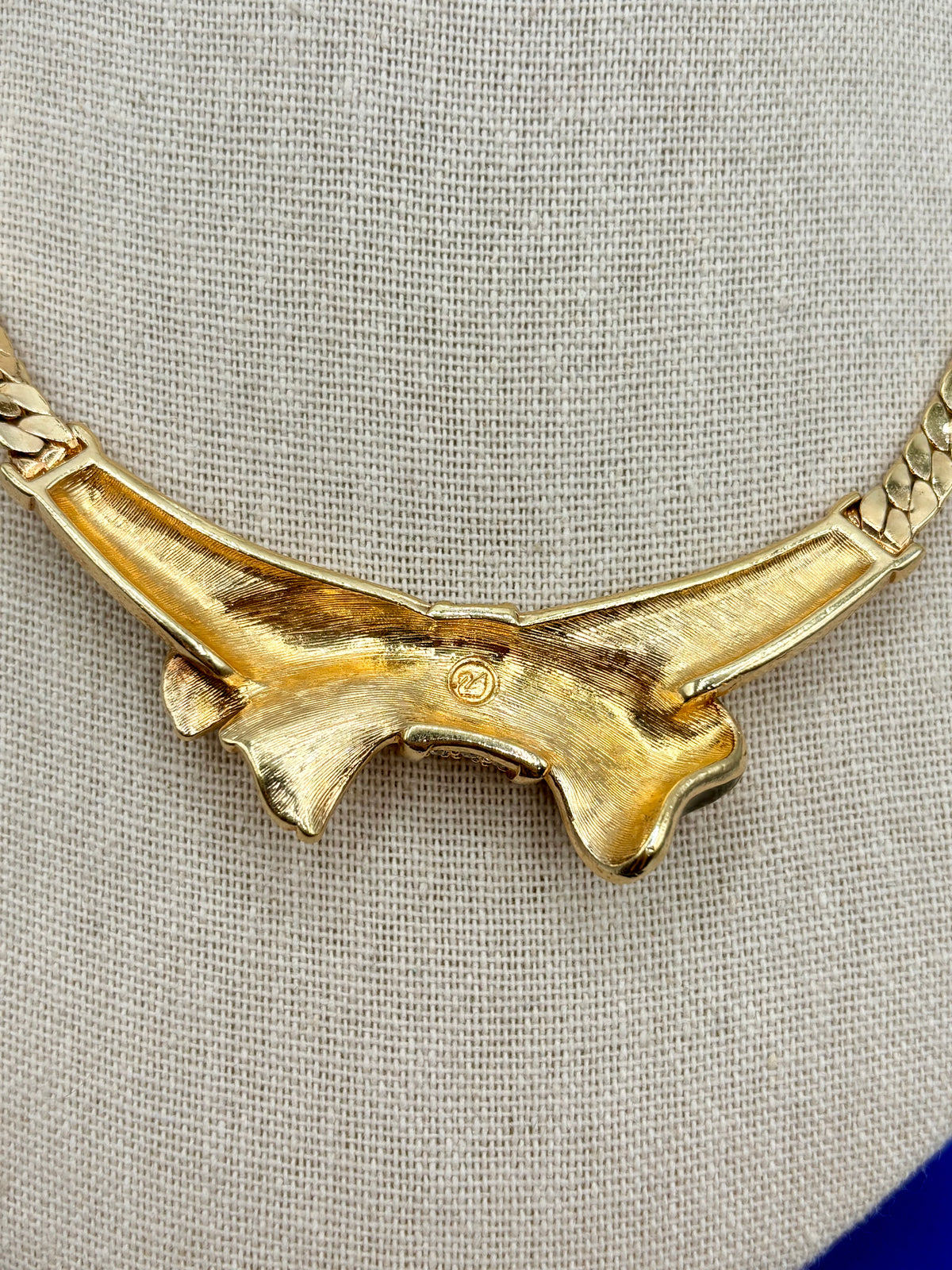 Vintage Swarovski Gold Tone Black Enamel Crystal Bow Statement Necklace
