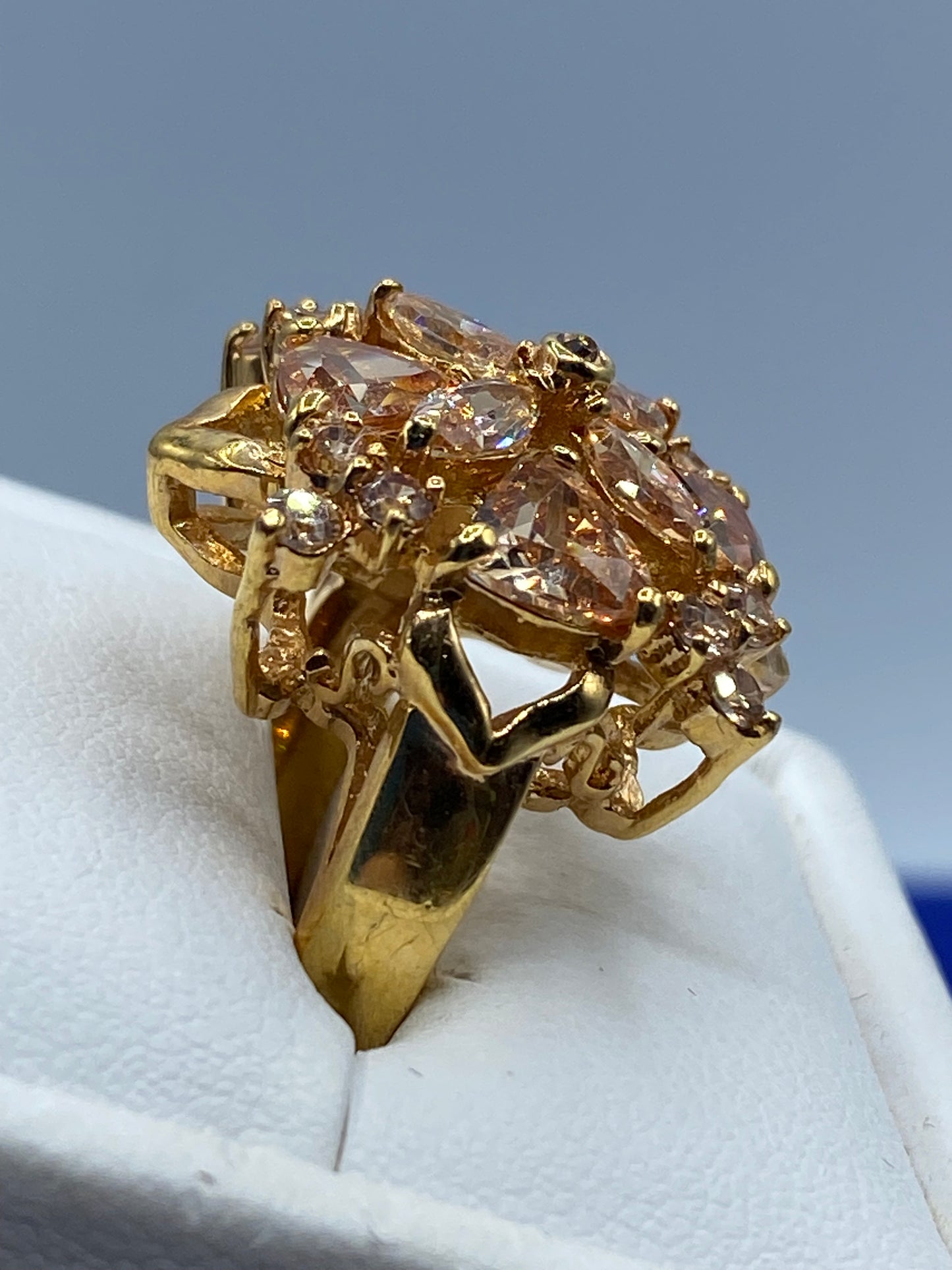 Gold Tone Glass Statement Ring