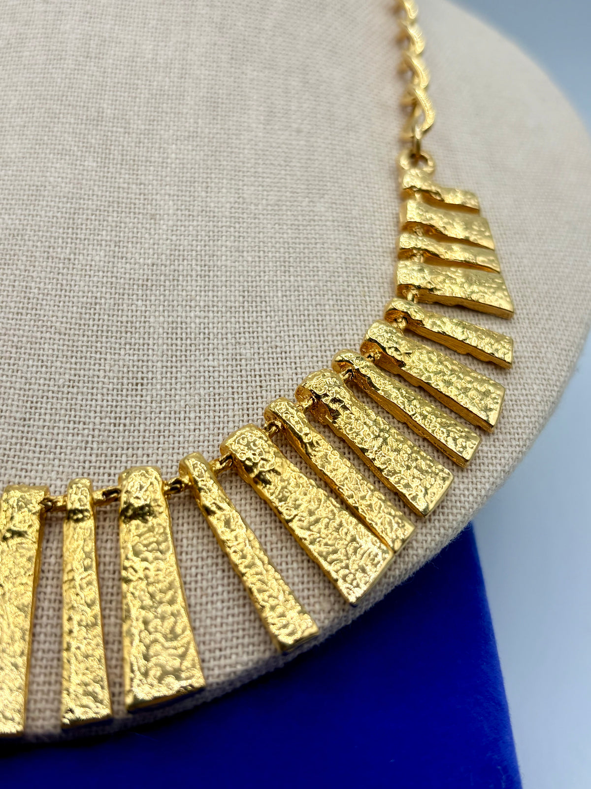 Vintage Cleopatra Style Gold Tone Hammered Statement Necklace